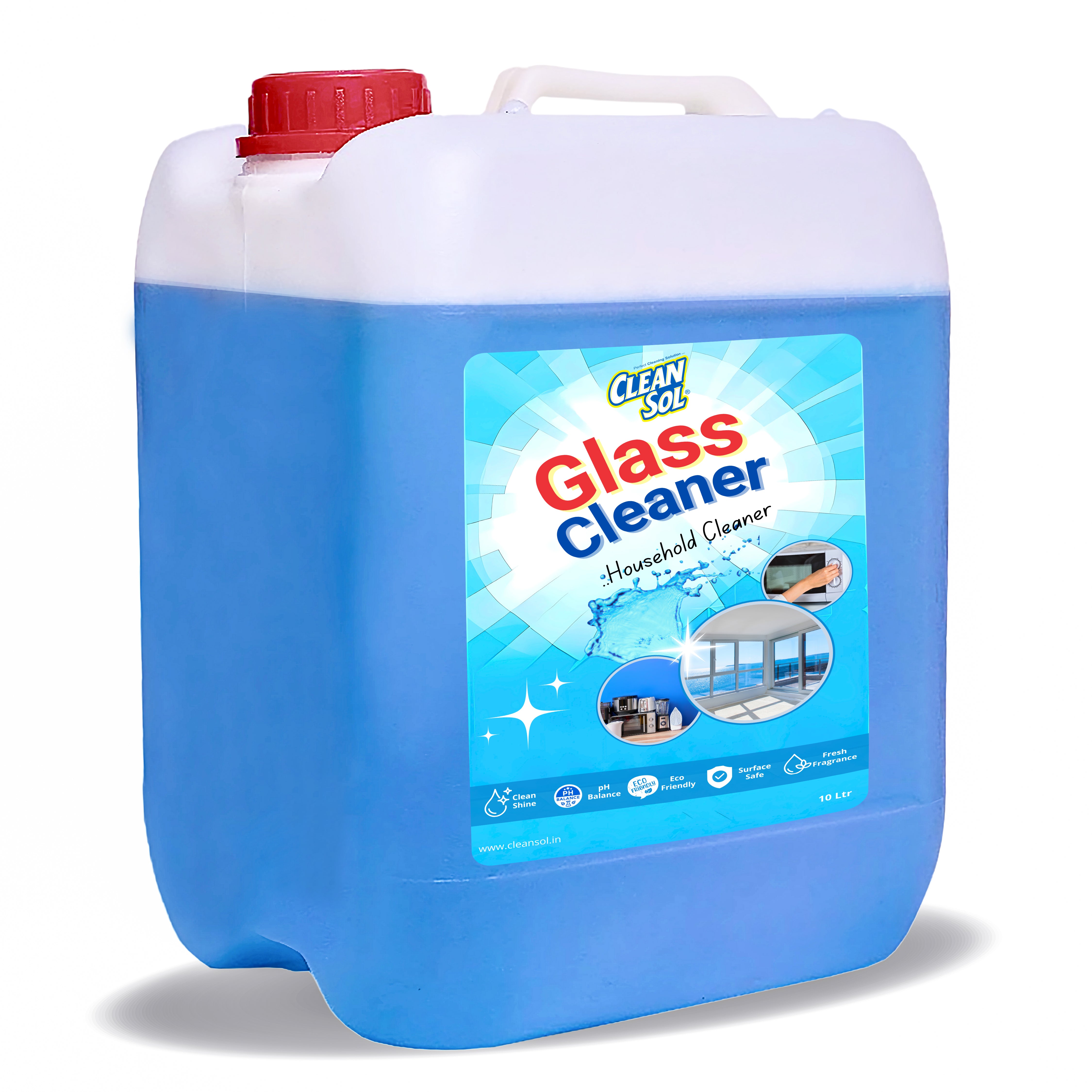 Cleansol Glass Cleaner Spray 10 Liters | Streak & Ammonia Free Glass Cleaning Liquid for Car Windshield, Windows, Mirrors | Eco-Friendly Multipurpose All-Surface Cleaner for Kitchen & Solar Panels