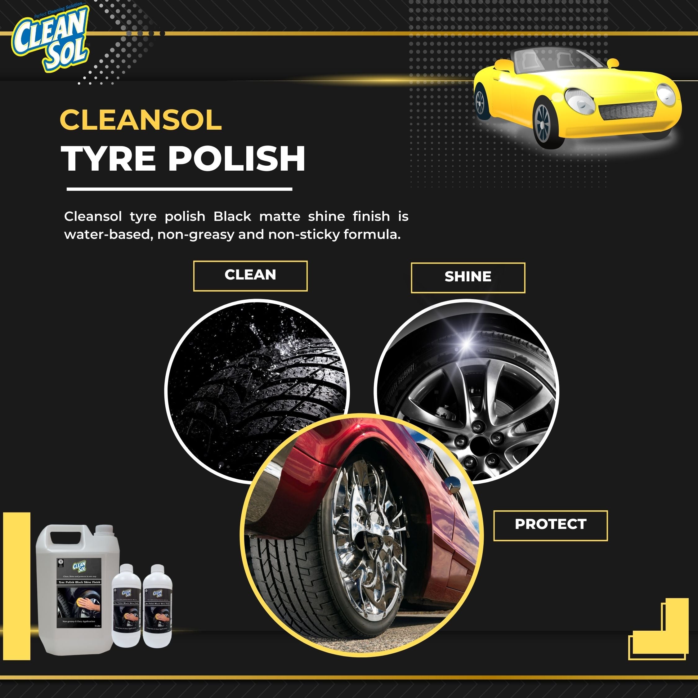 Cleansol Tyre Polish Black Shine Finish - 5 litre