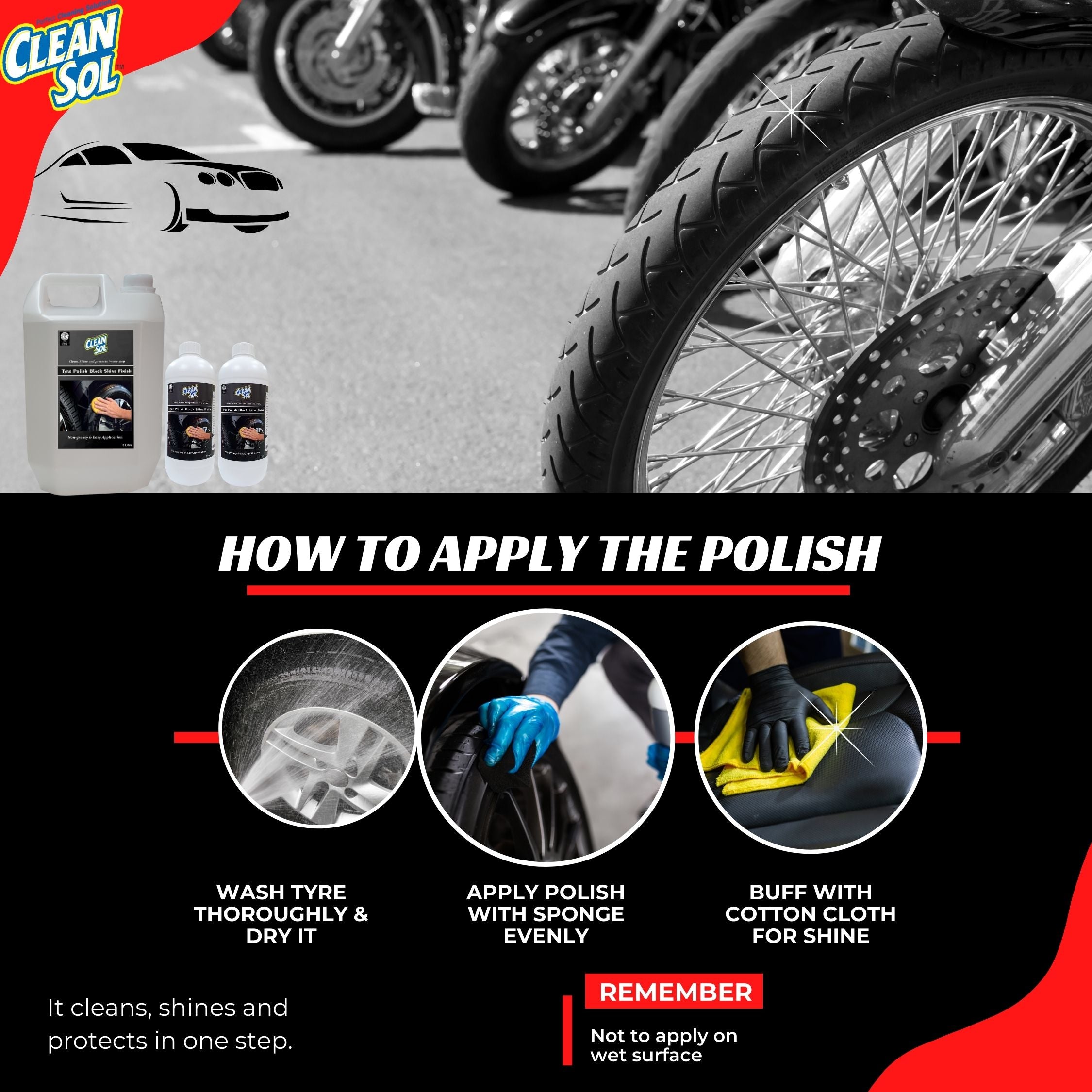 Cleansol Tyre Polish Black Shine Finish - 5 litre