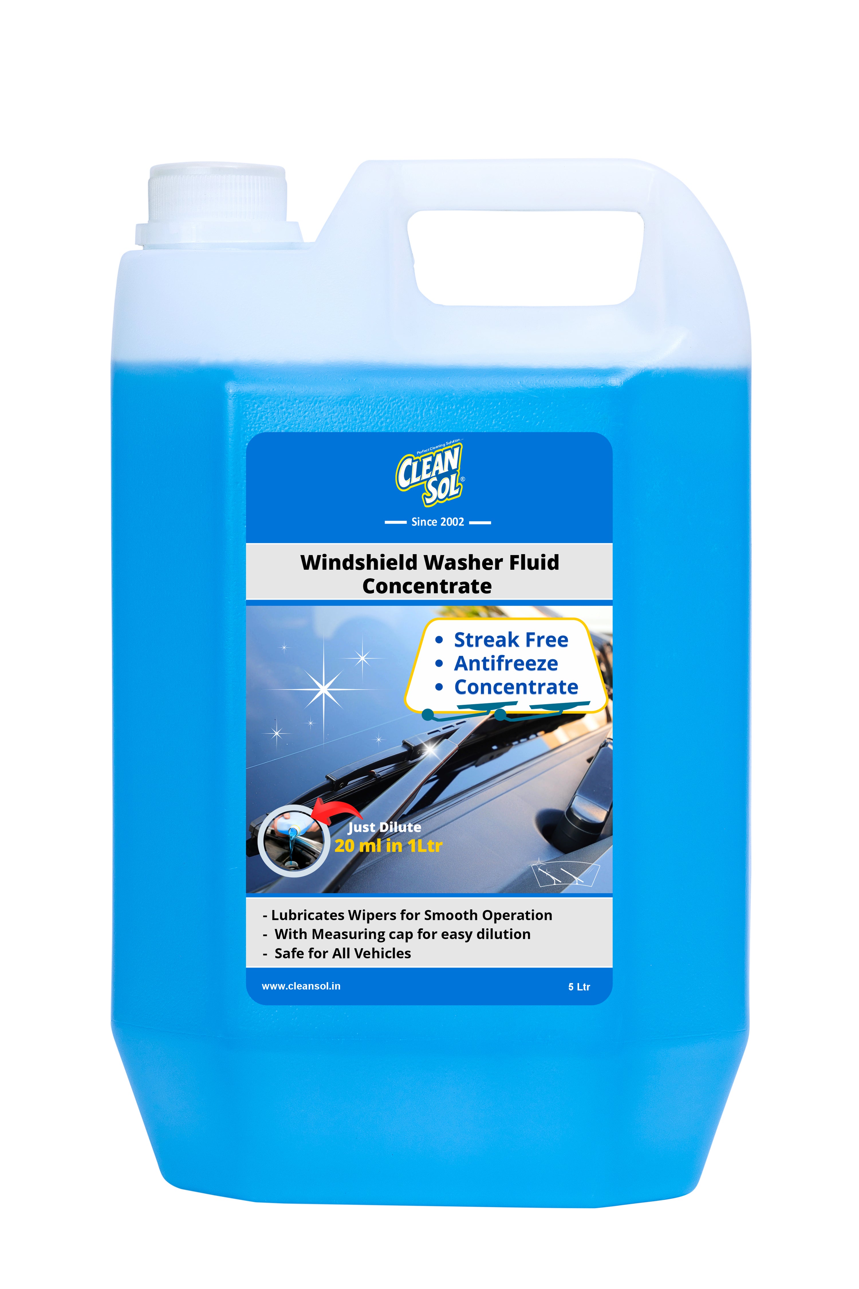 Cleansol Premium Windshield Washer Fluid Concentrate | 20mL Makes 1L | Anti-Freeze Formula | Streak-Free Shine | Includes Measuring Cap | Safe for All Cars