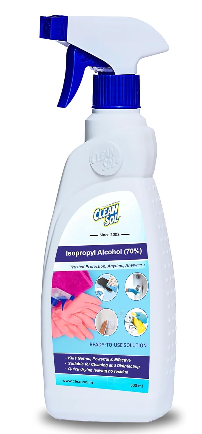 Cleansol Isopropyl Alcohol (70%) | Multipurpose Disinfectant & Surface Sanitizer Spray | No Residue | Rubbing Alcohol for Cleaning, Derma Roller | For Home, Office, Hospital & Clinic – 500ml