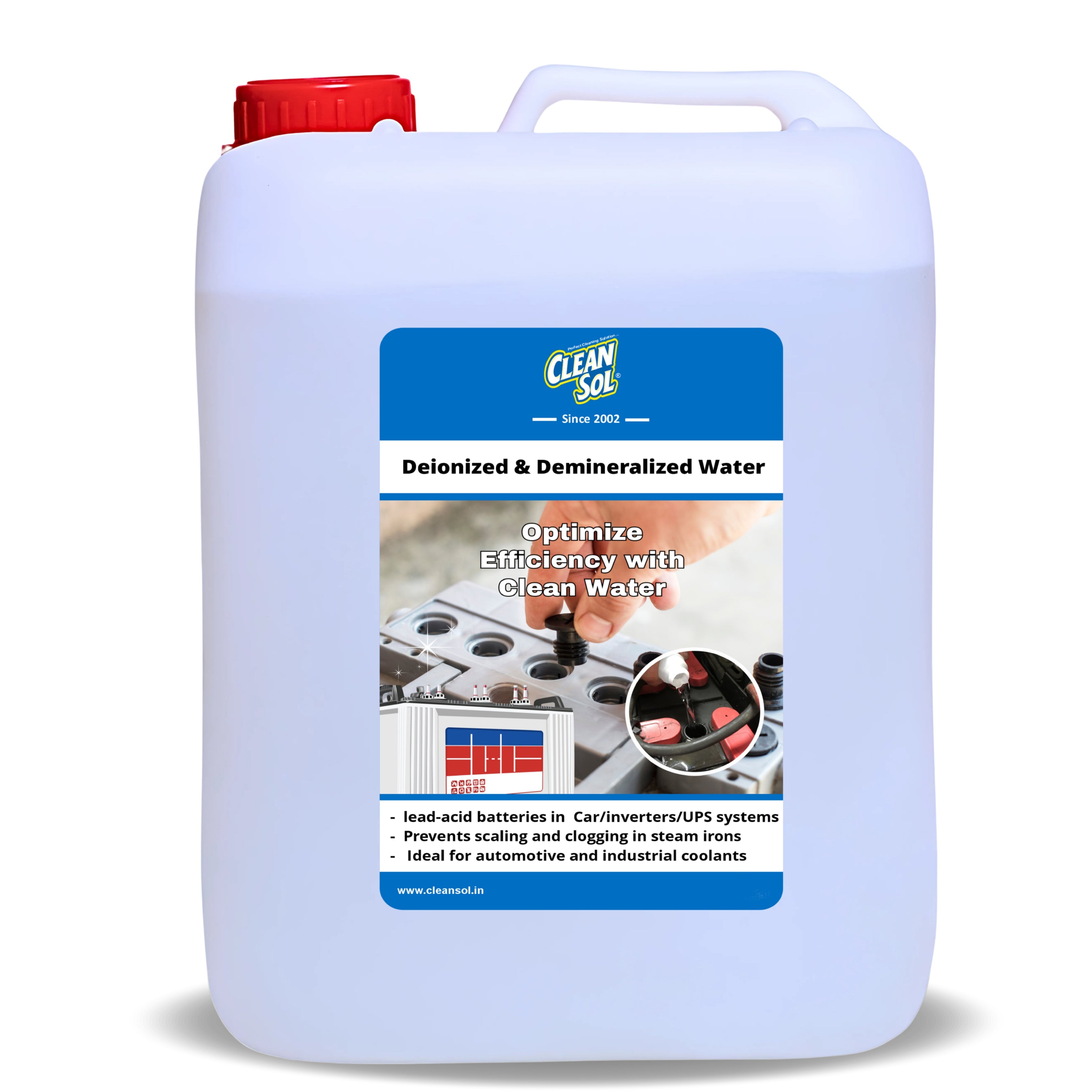 Cleansol Deionized Demineralized Distilled Water (0 TDS) | Ideal for Battery, Inverter, Machine, Steam, Lab, Soap Making & Cosmetics
