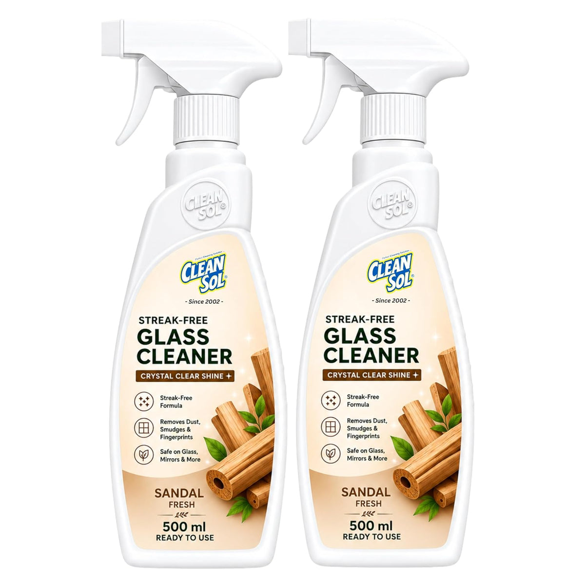 Cleansol Sandal Glass Cleaner 500 ml spray pack of 2