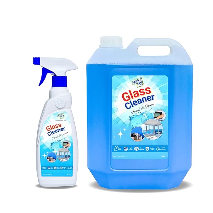 Cleansol Glass Cleaner Liquid Spray | Streak-Free, Ammonia-Free, Eco-Friendly Multi-Surface Glass Cleaner | For Mirror, Window, Kitchen, Car Windshield | 10 Litre Refill Pack with 500ml spray Bottle