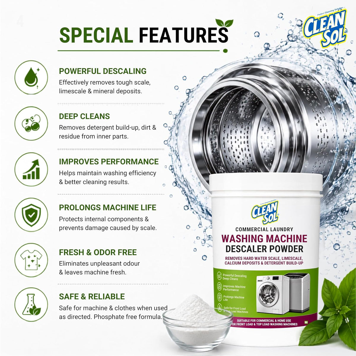 Cleansol Laundry Washing Machine Descaler Powder