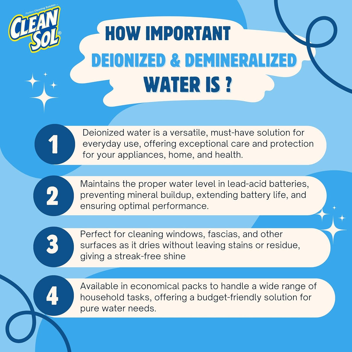 Cleansol Demineralized Water (Deionized, 0 TDS)