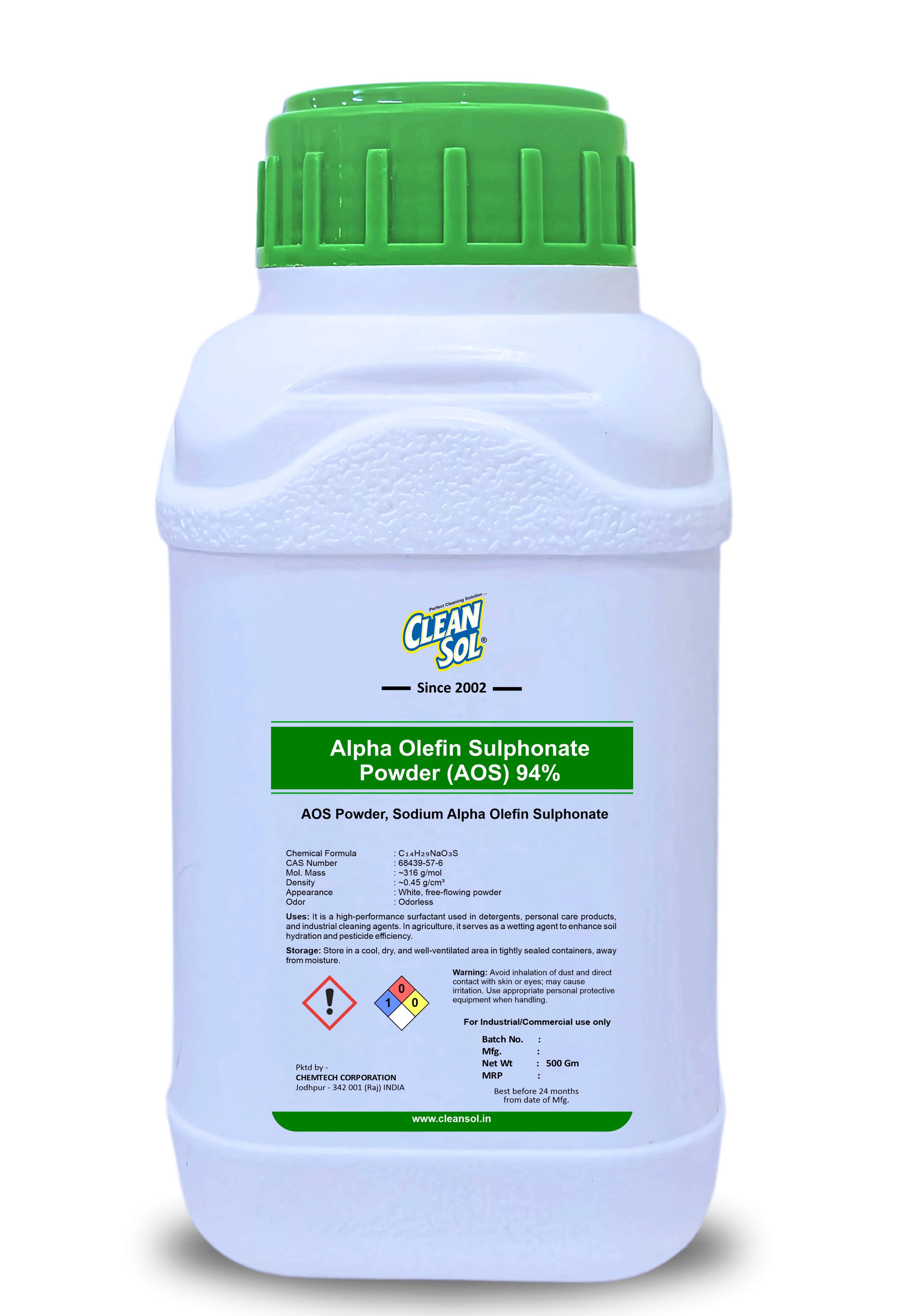 Cleansol Alpha Olefin Sulphonate Powder (AOS) 94% | High-Performance Surfactant for Detergents, Cleaning, and Agriculture - 250g/500g/1kg/5kg