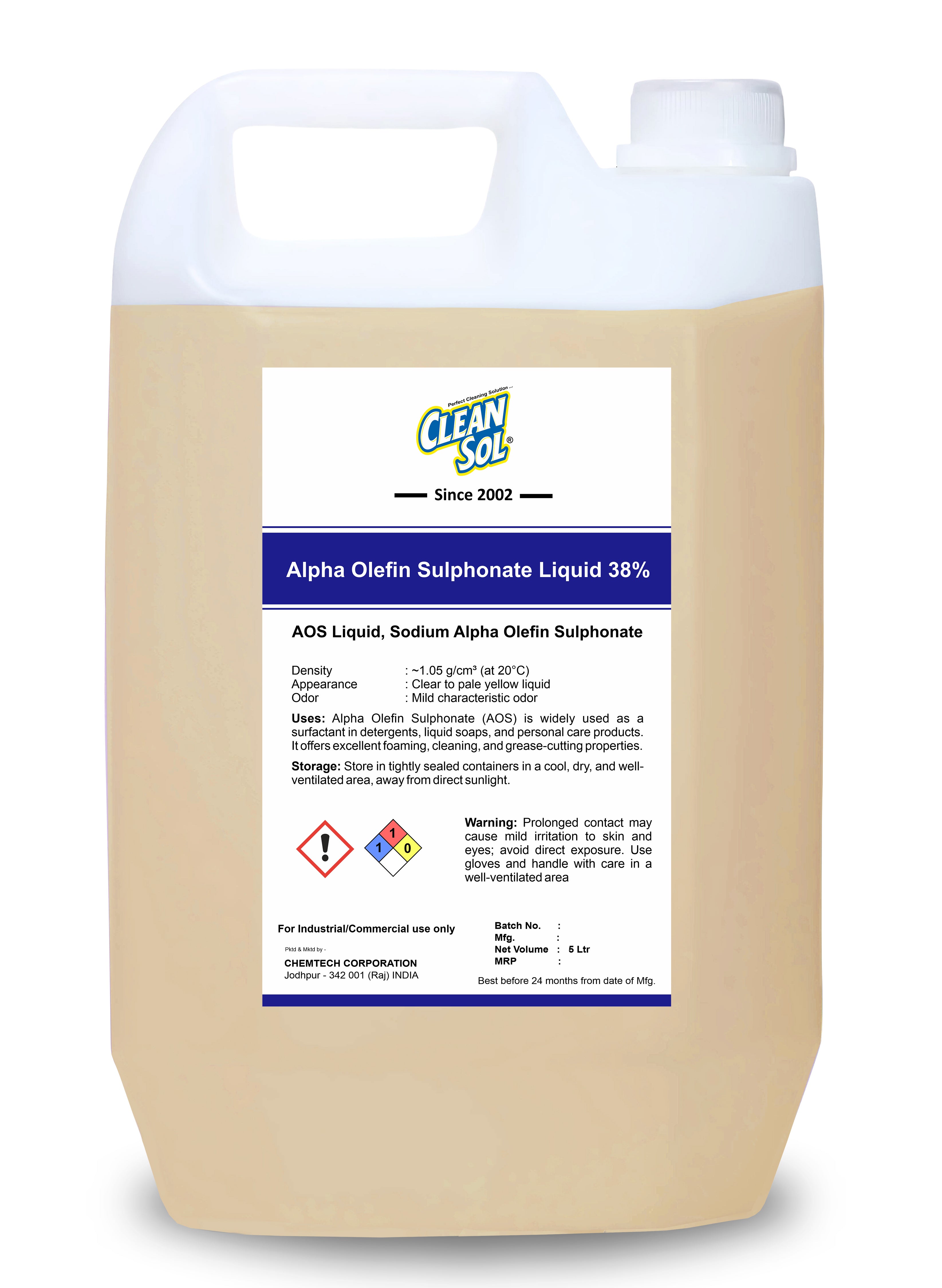 Cleansol Alpha Olefin Sulphonate (AOS) Liquid 38% | High-Performance Surfactant for Detergents, Liquid Soaps, and Cleaning Formulations