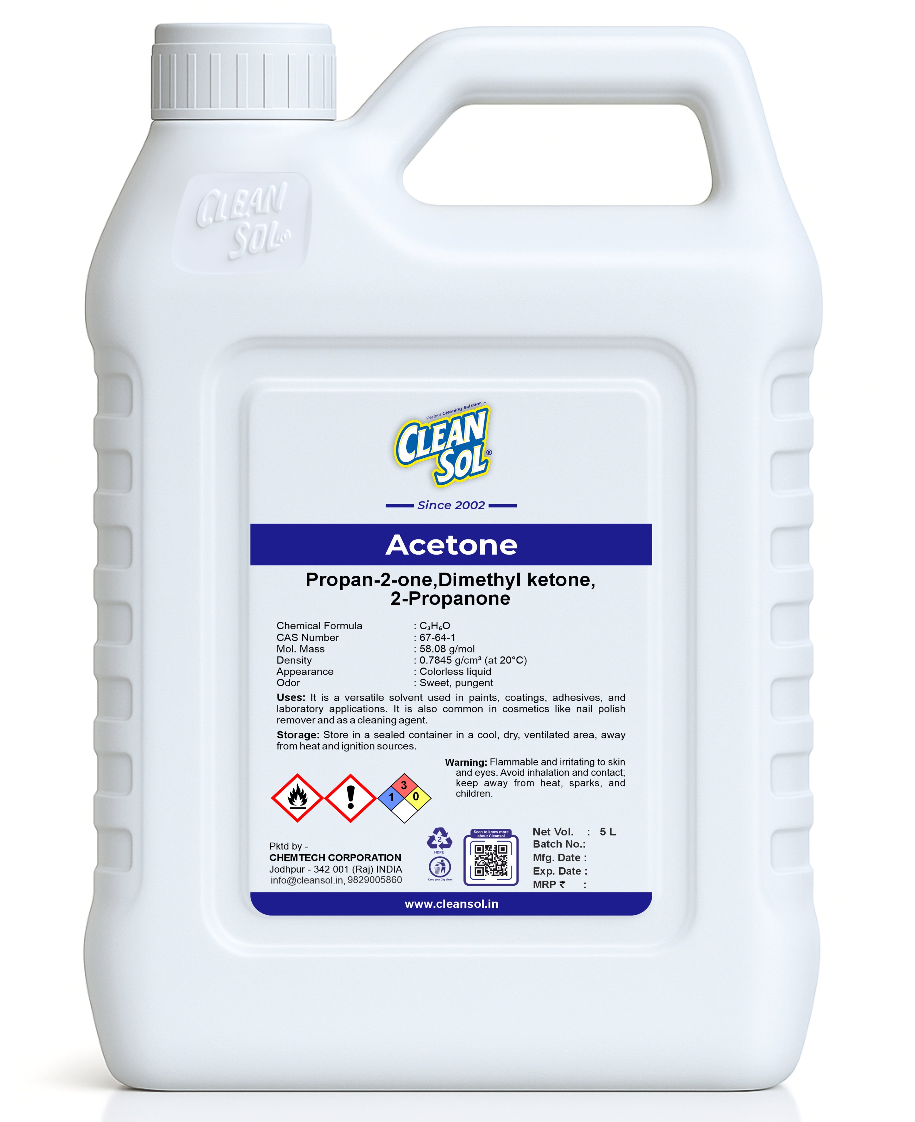 Cleansol Acetone 99.9% Pure | Industrial-Grade Solvent for Paints, Coatings, Adhesives, and Cosmetics | Nail Polish Remover | Multipurpose Cleaning Agent