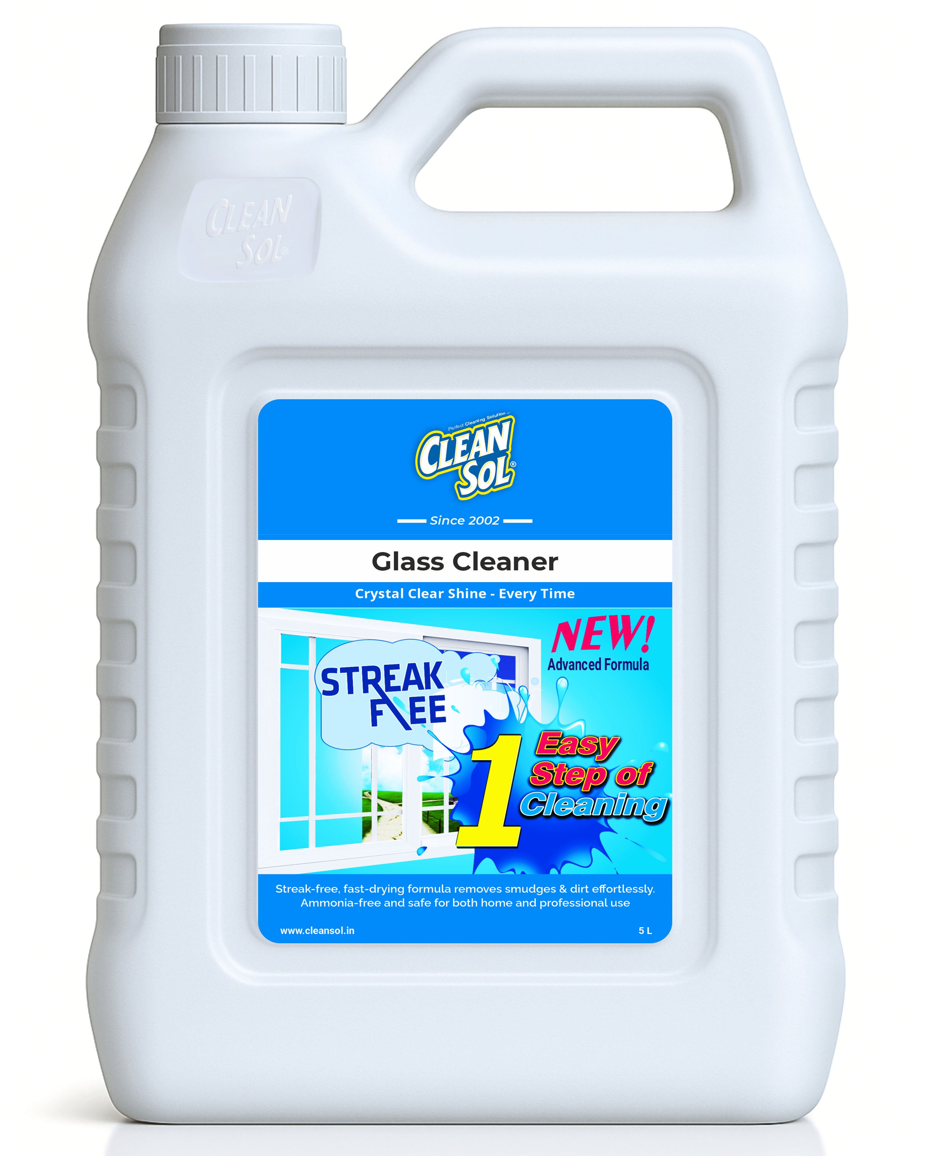 Cleansol Glass Cleaner Liquid Spray | Streak-Free, Non-Toxic, Ammonia-Free, Eco-Friendly Multi-Surface Glass Cleaner | For Mirror, Window, Kitchen, Car Windshields, | Fresh Fragrance | 5 Litre Pack