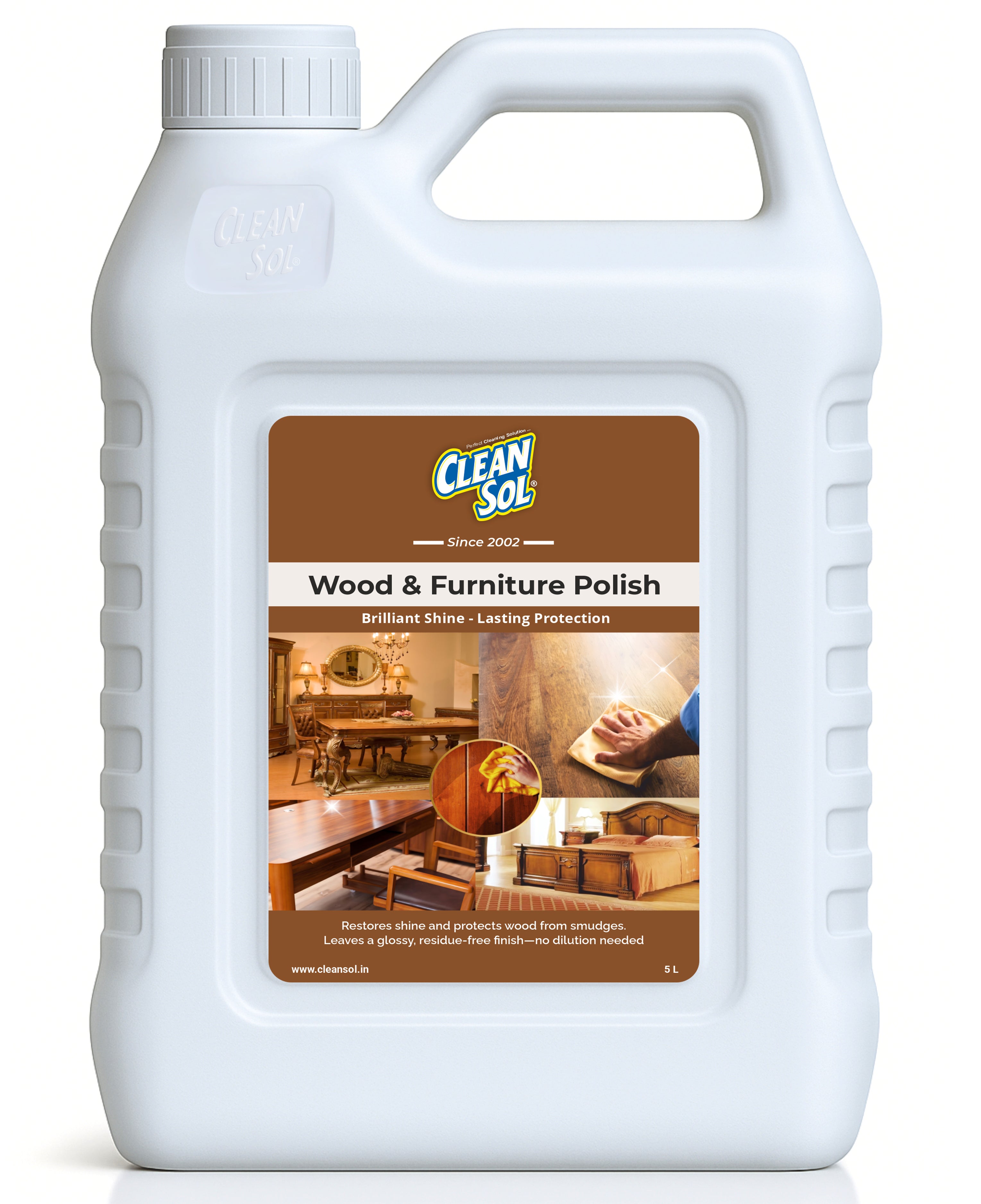 Cleansol Wood & Furniture Liquid Polish | Wax-Free, Organic Emulsion | Long-Lasting Shine, Fingerprint Resistant & Easy Application for Wooden Surfaces