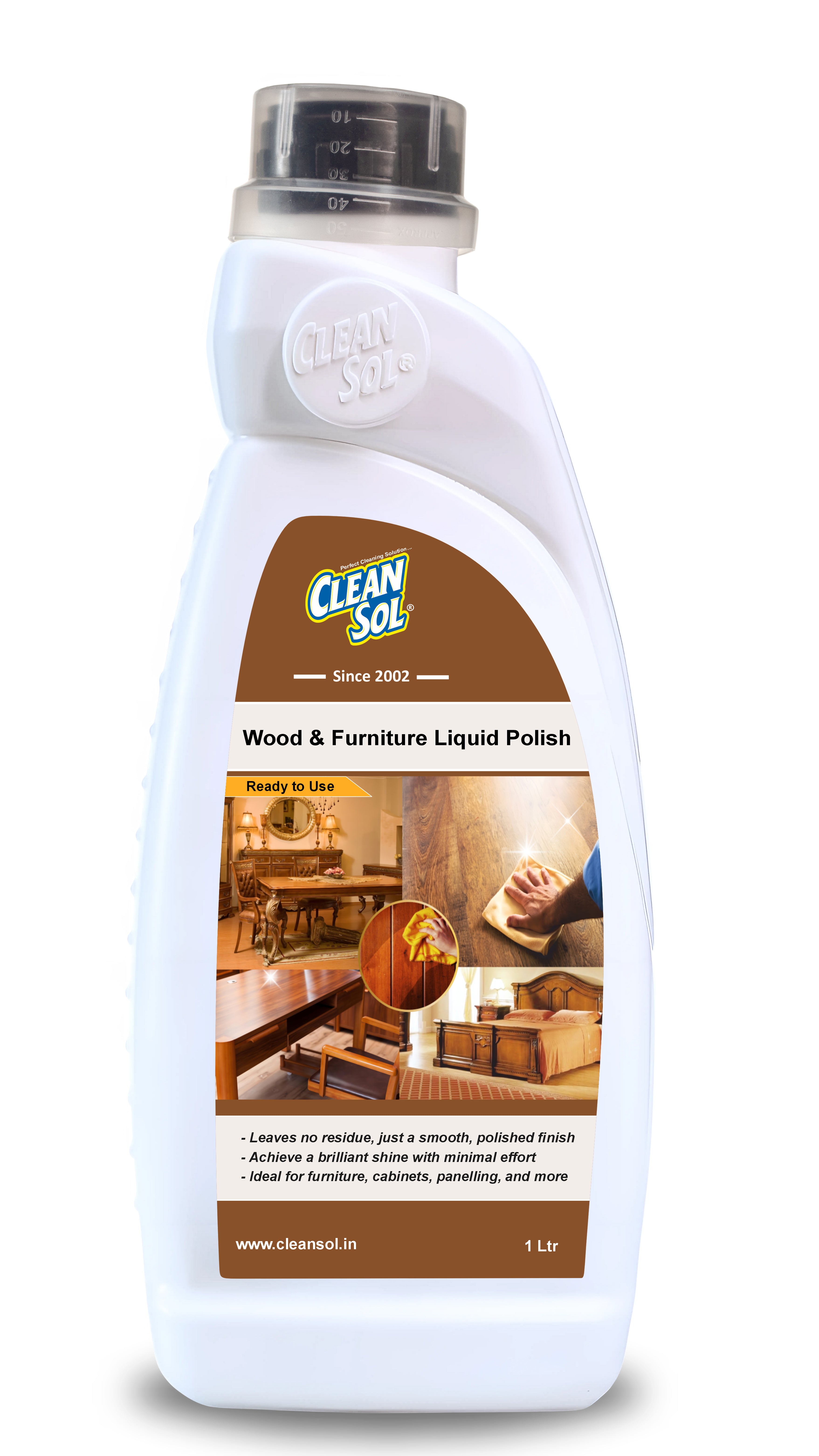 Cleansol Wood & Furniture Liquid Polish | Wax-Free, Organic Emulsion | Long-Lasting Shine, Fingerprint Resistant & Easy Application for Wooden Surfaces