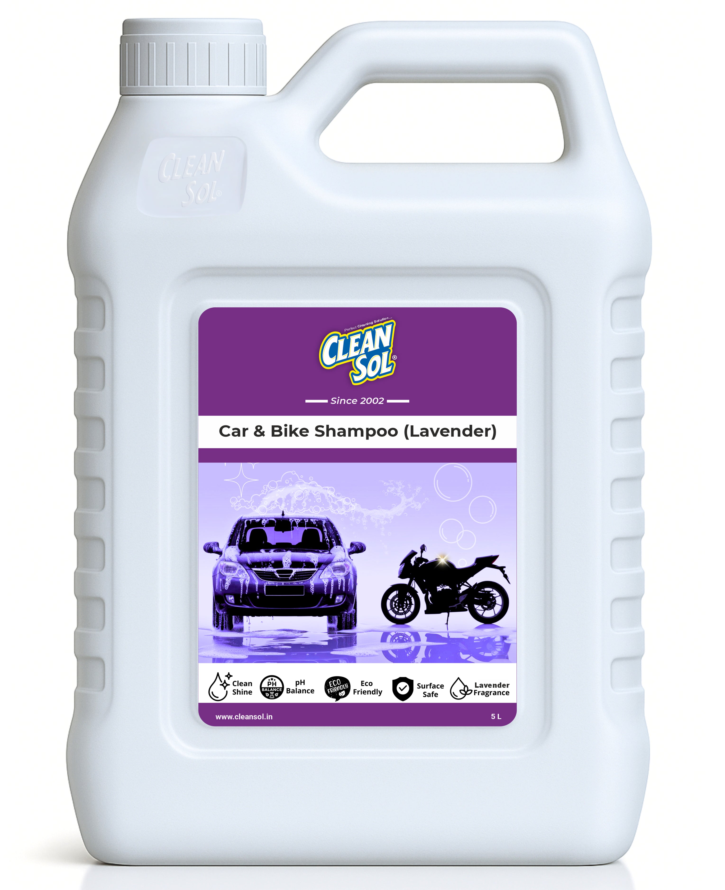 Cleansol Car & Bike Wash Shampoo Concentrate - 5 Ltr | High-Foaming, pH-Balanced, Paint-Safe Formula | Thick Suds with Shine Boost | Works with Foam Cannon & Bucket Wash |