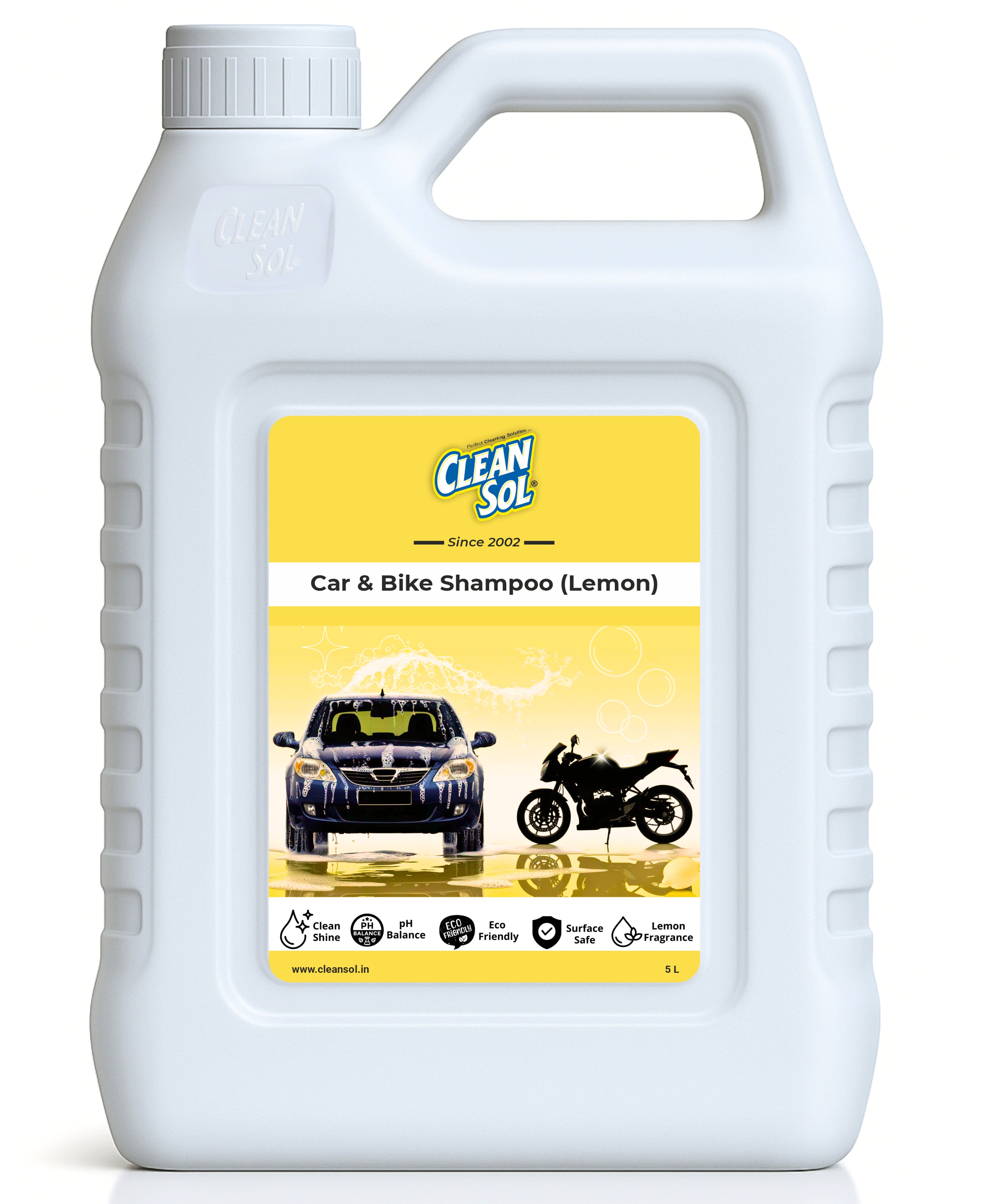 Cleansol Car & Bike Wash Shampoo Concentrate - 5 Ltr | High-Foaming, pH-Balanced, Paint-Safe Formula | Thick Suds with Shine Boost | Works with Foam Cannon & Bucket Wash |