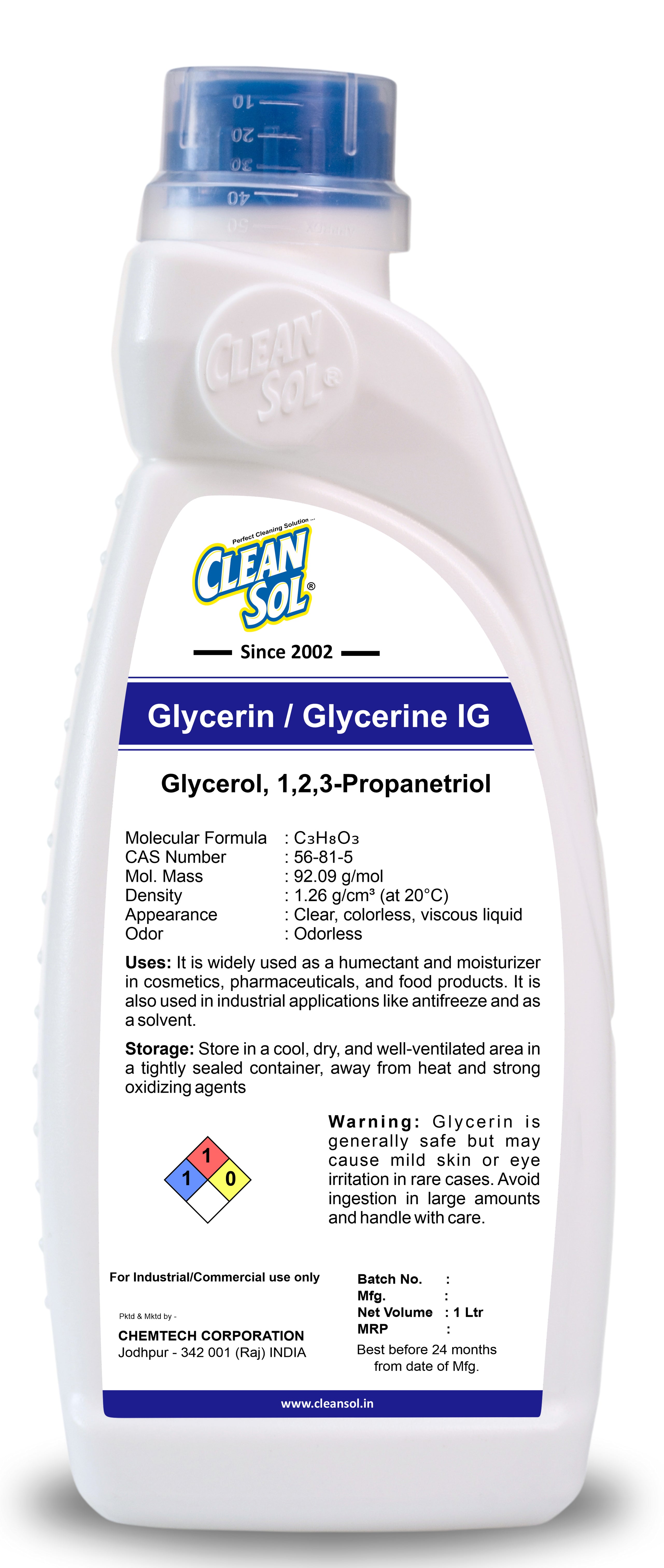 Cleansol Glycerin (Glycerol) | Humectant, Solvent & Moisture Retainer