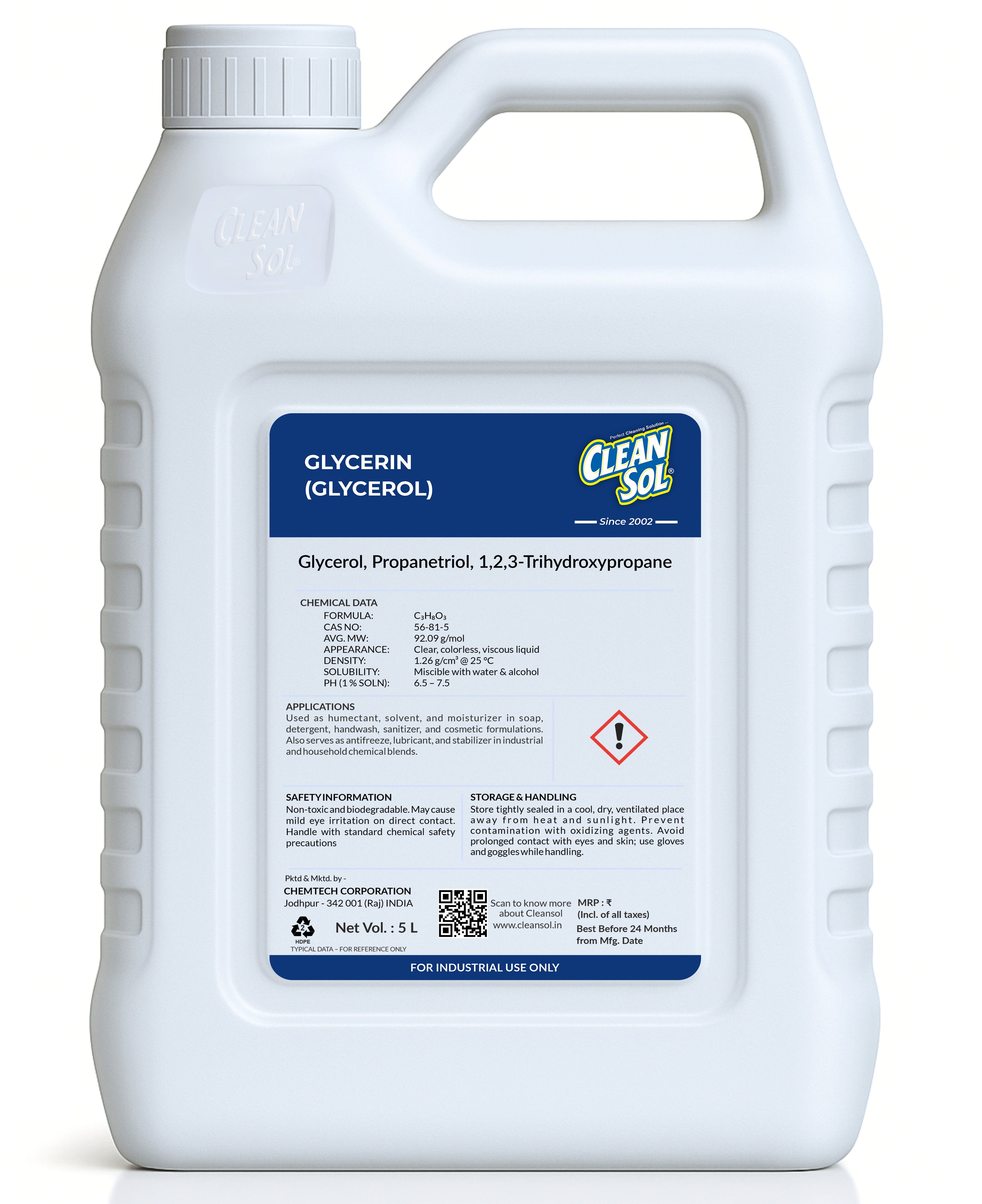 Cleansol Glycerin (Glycerol) | Humectant, Solvent & Moisture Retainer