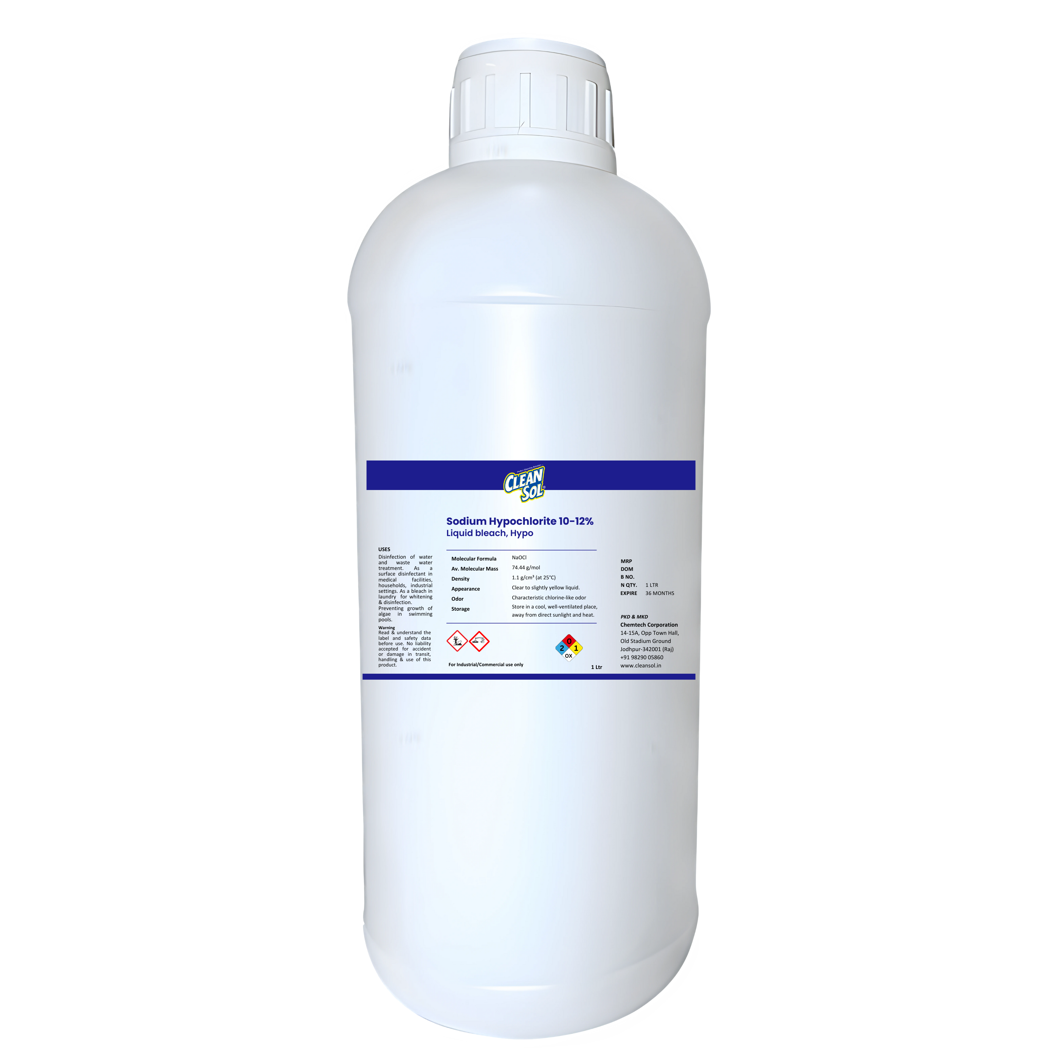 Sodium Hypochlorite  (10-12%), Bleach, Liquid Bleach, Hypo