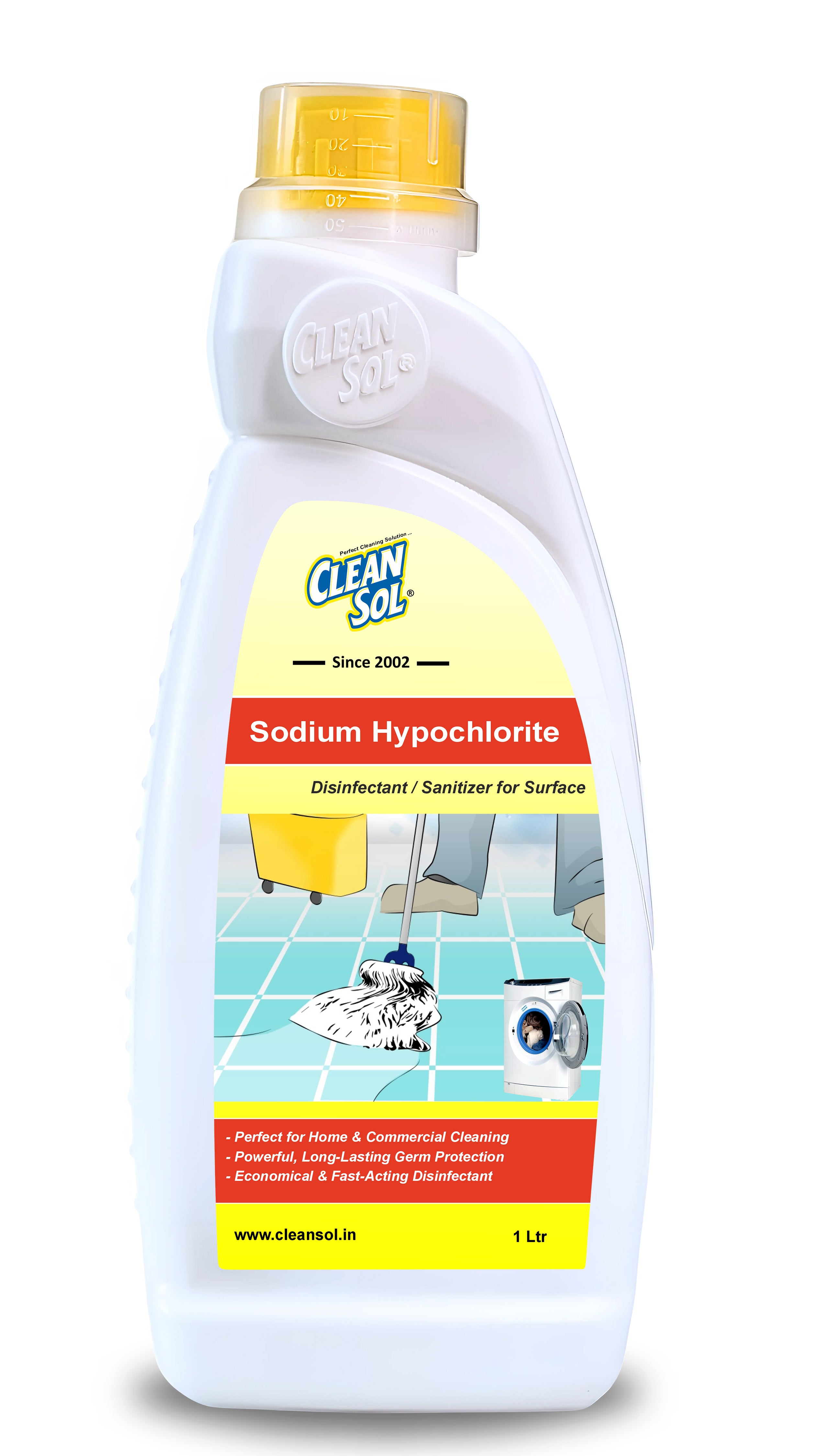 Cleansol Sodium Hypochlorite 5% | Multipurpose Disinfectant & Sanitizer for High-Contact Surfaces, Floors, Toilets & Hospitals | Powerful, Economical & Effective