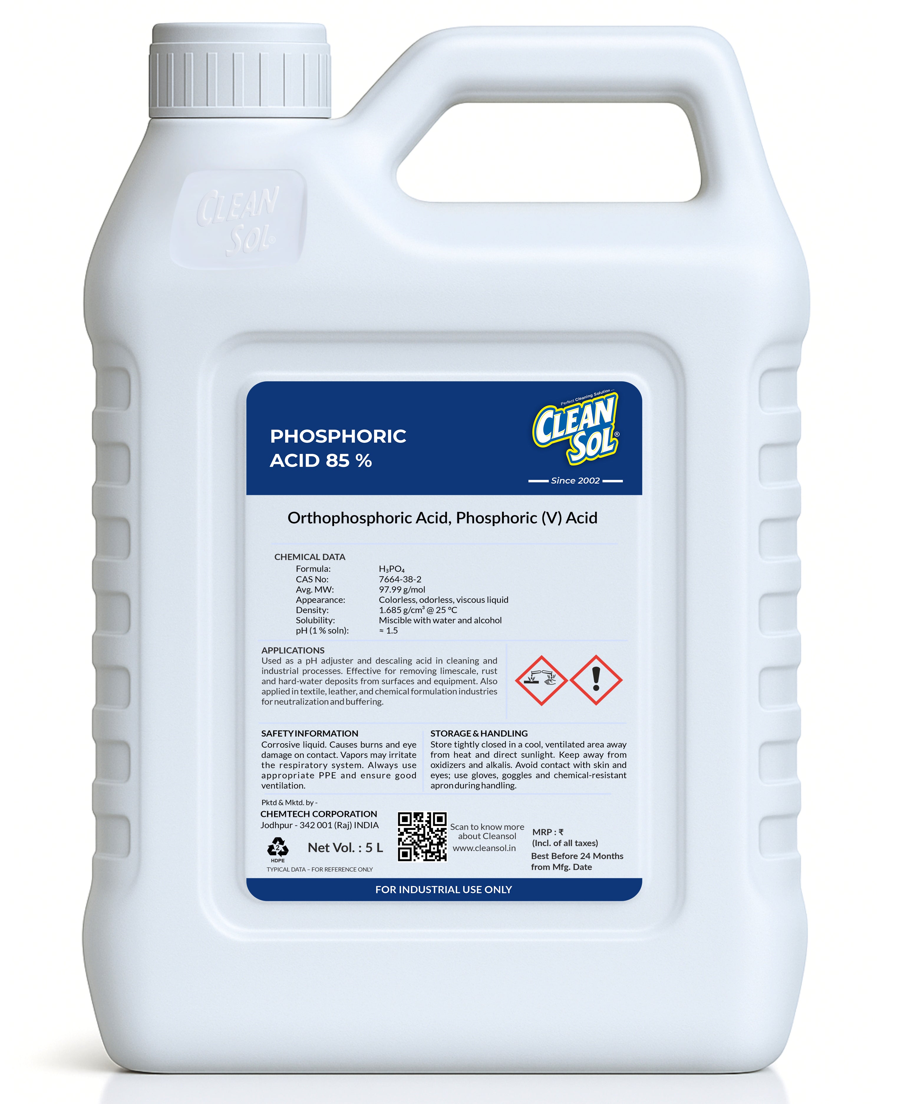 Cleansol Phosphoric Acid 85% | H3PO4 - Descaler, Cleaner & pH Adjuster