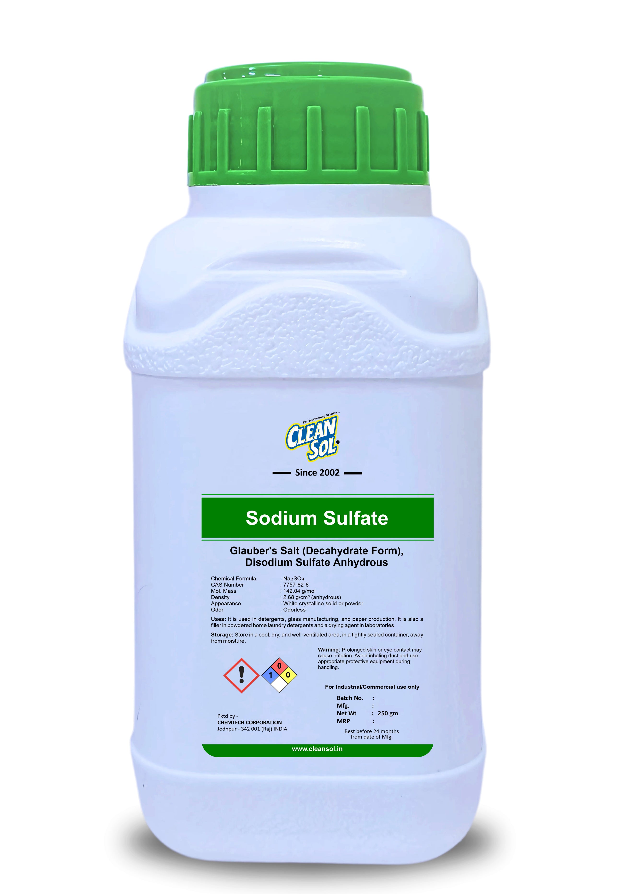 Cleansol Sodium Sulfate | Industrial-Grade Disodium Sulfate for Detergents, Glass Manufacturing, and Drying Applications - 250g/500g/1kg/5kg
