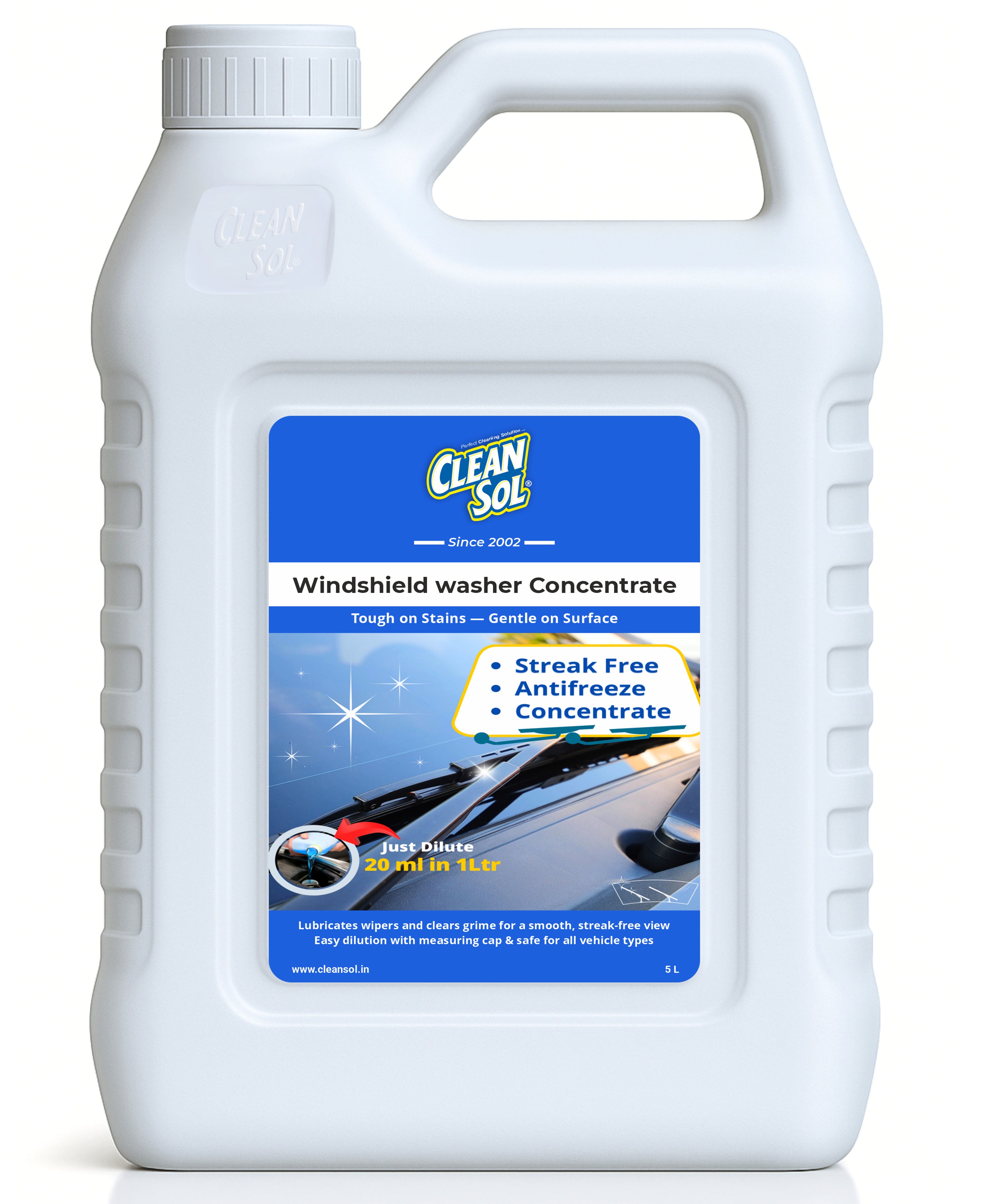 Cleansol Premium Windshield Washer Fluid Concentrate | 20mL Makes 1L | Anti-Freeze Formula | Streak-Free Shine | Includes Measuring Cap | Safe for All Cars