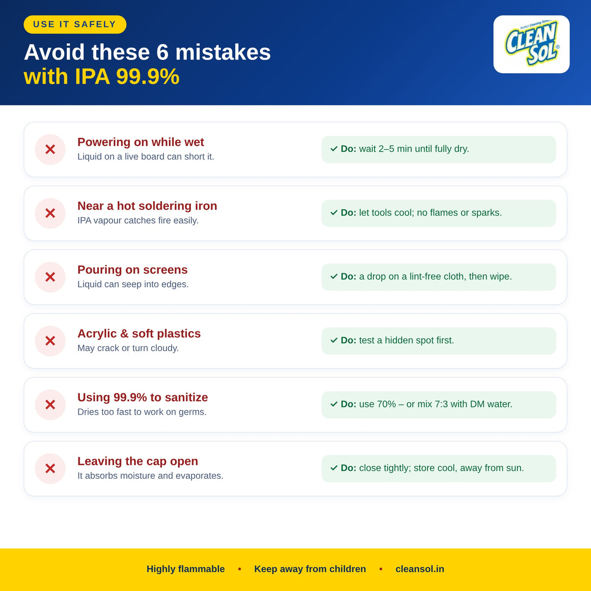 6 mistakes to avoid with isopropyl alcohol 99.9% – flammable safety tips