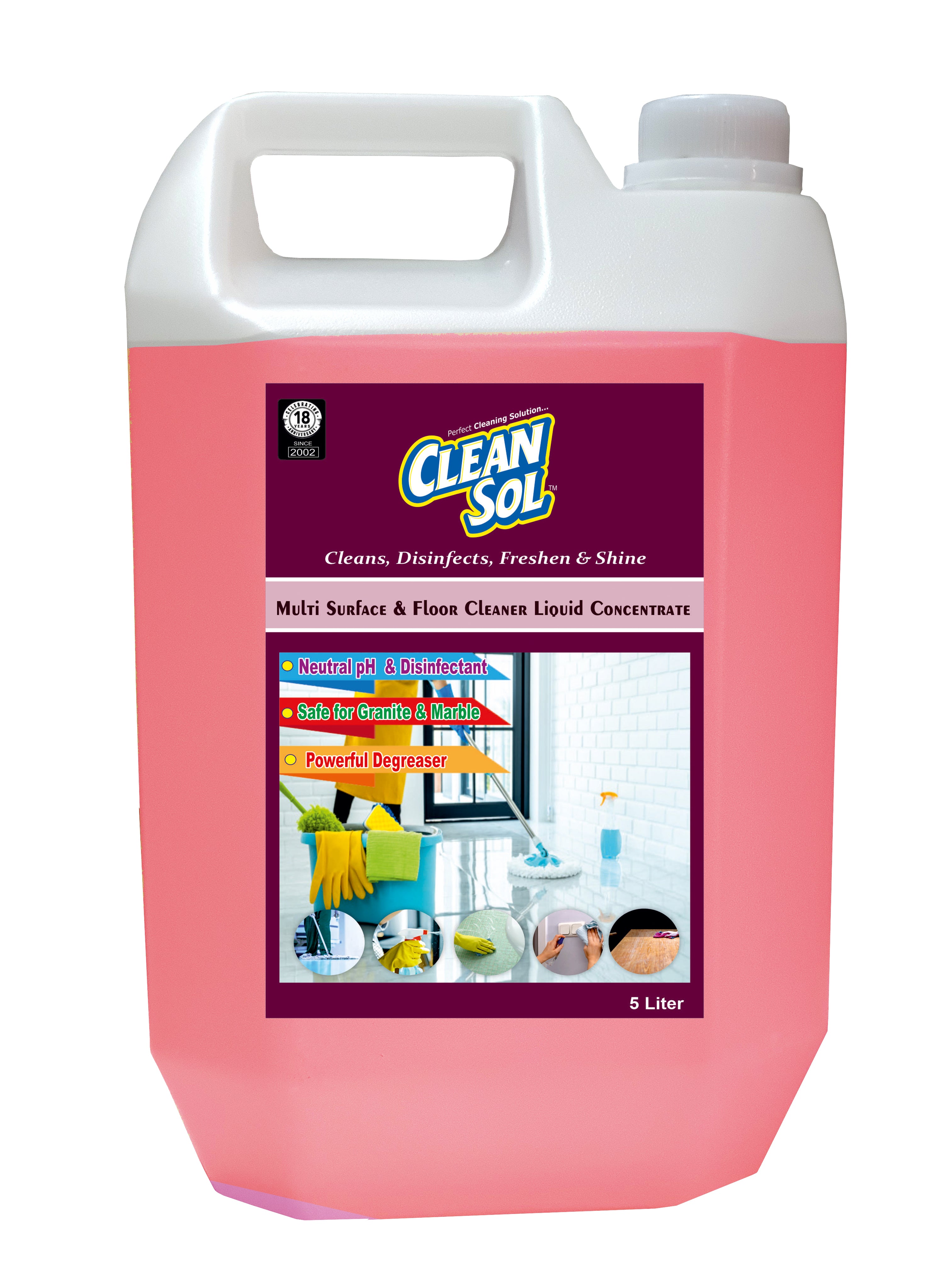 Cleansol Disinfectant Floor, Marble, and Granite Cleaner Liquid Concentrate - 5 Litre Removes Heavy Stains from Hard Surfaces