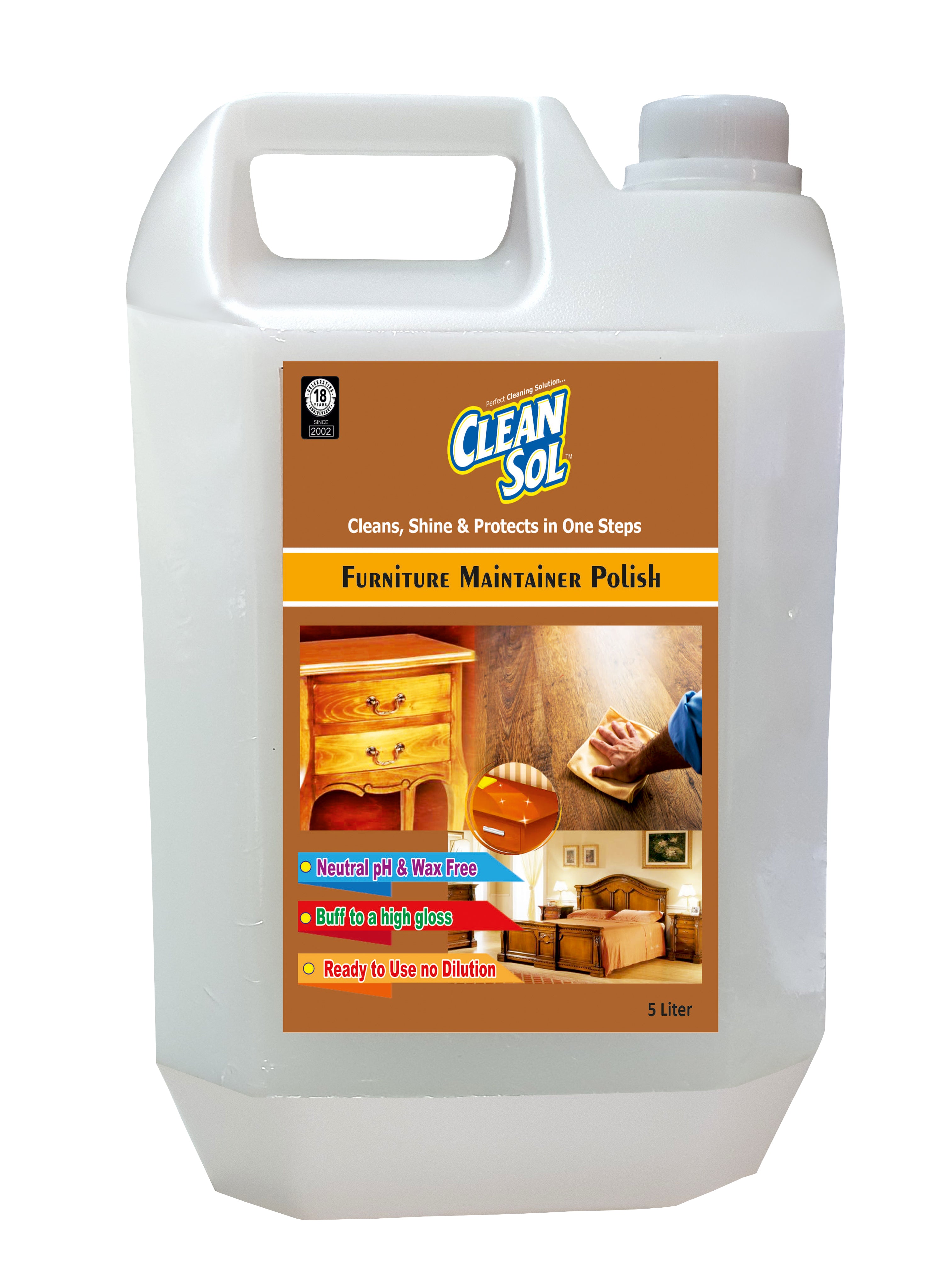 Cleansol Wood & Furniture Liquid Polish | Wax-Free, Organic Emulsion | Long-Lasting Shine, Fingerprint Resistant & Easy Application for Wooden Surfaces