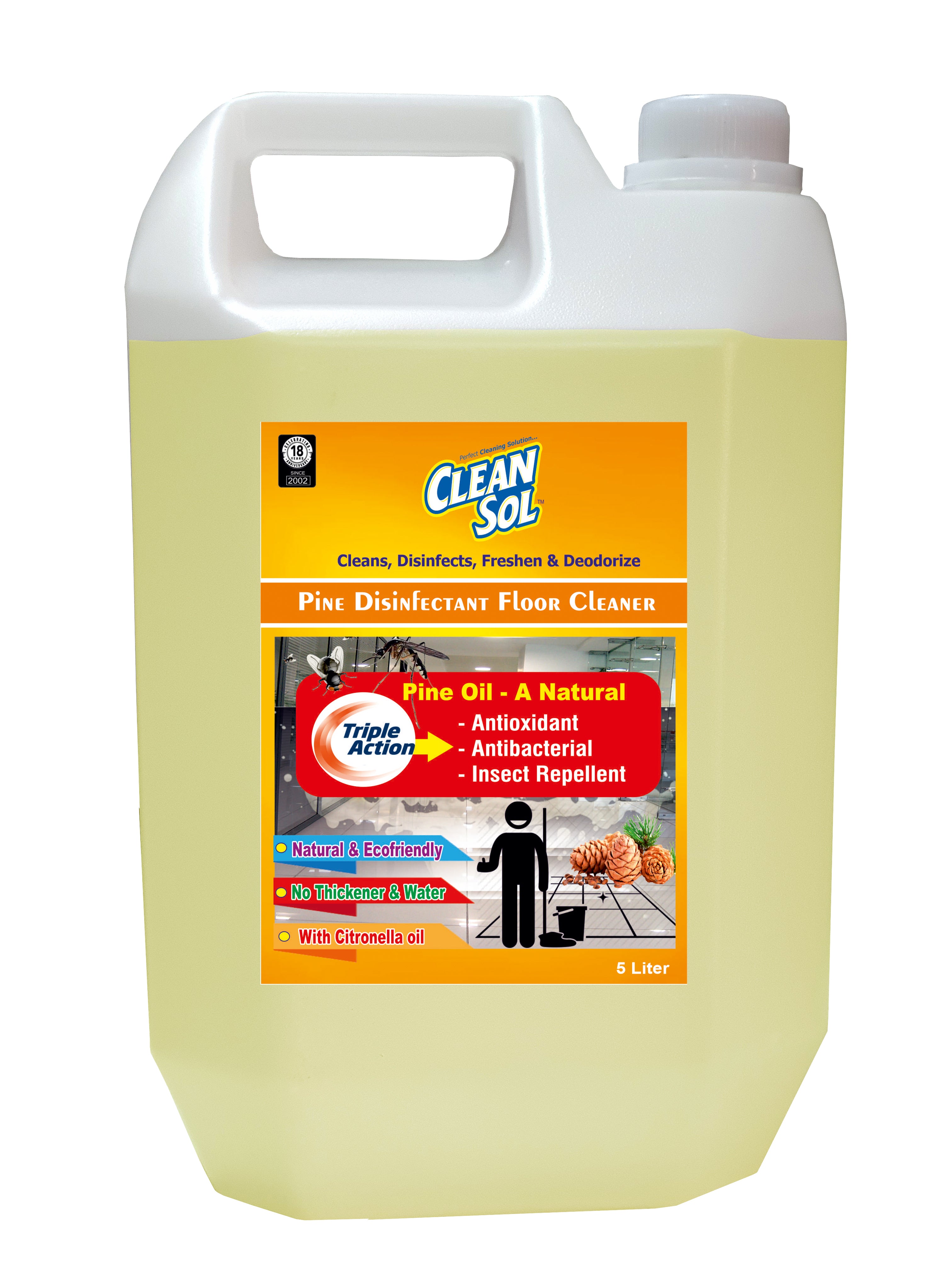 Cleansol Organic Pine & Citronella Oil Emulsion | Eco-Friendly Biodegradable Cleaner for Floors, Toilets & Surfaces | Natural Disinfectant & Insect Repellent with Long-Lasting Pine Fragrance