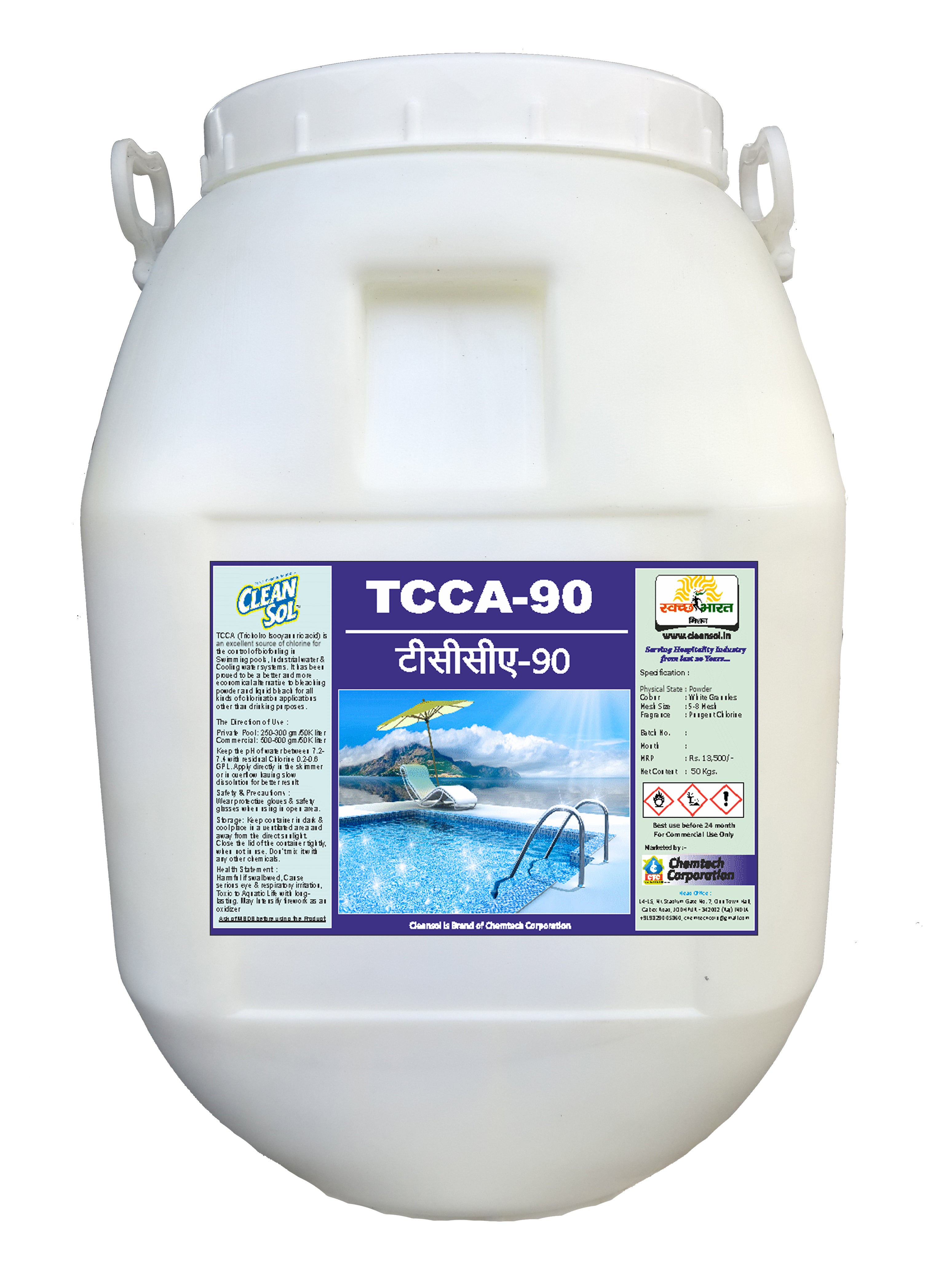 Cleansol TCCA‑90 (Trichloroisocyanuric Acid) 90% | Powerful Chlorine Granules for Swimming Pools, Industrial Water Treatment & Cooling Systems