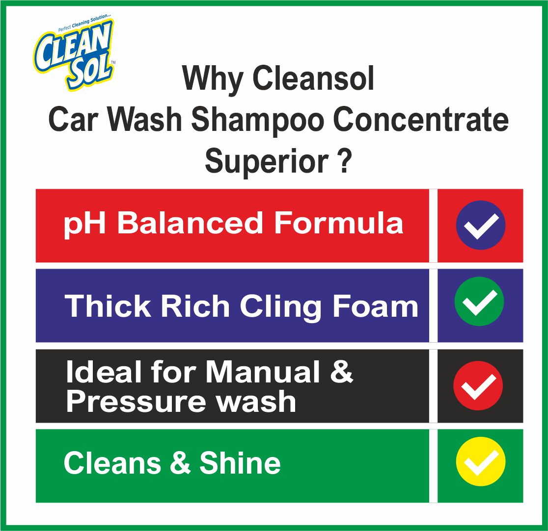 Cleansol Car Wash Shampoo Concentrate - 5 Litre (Phosphate free, High foam, pH Balanced and Easy rinse off)