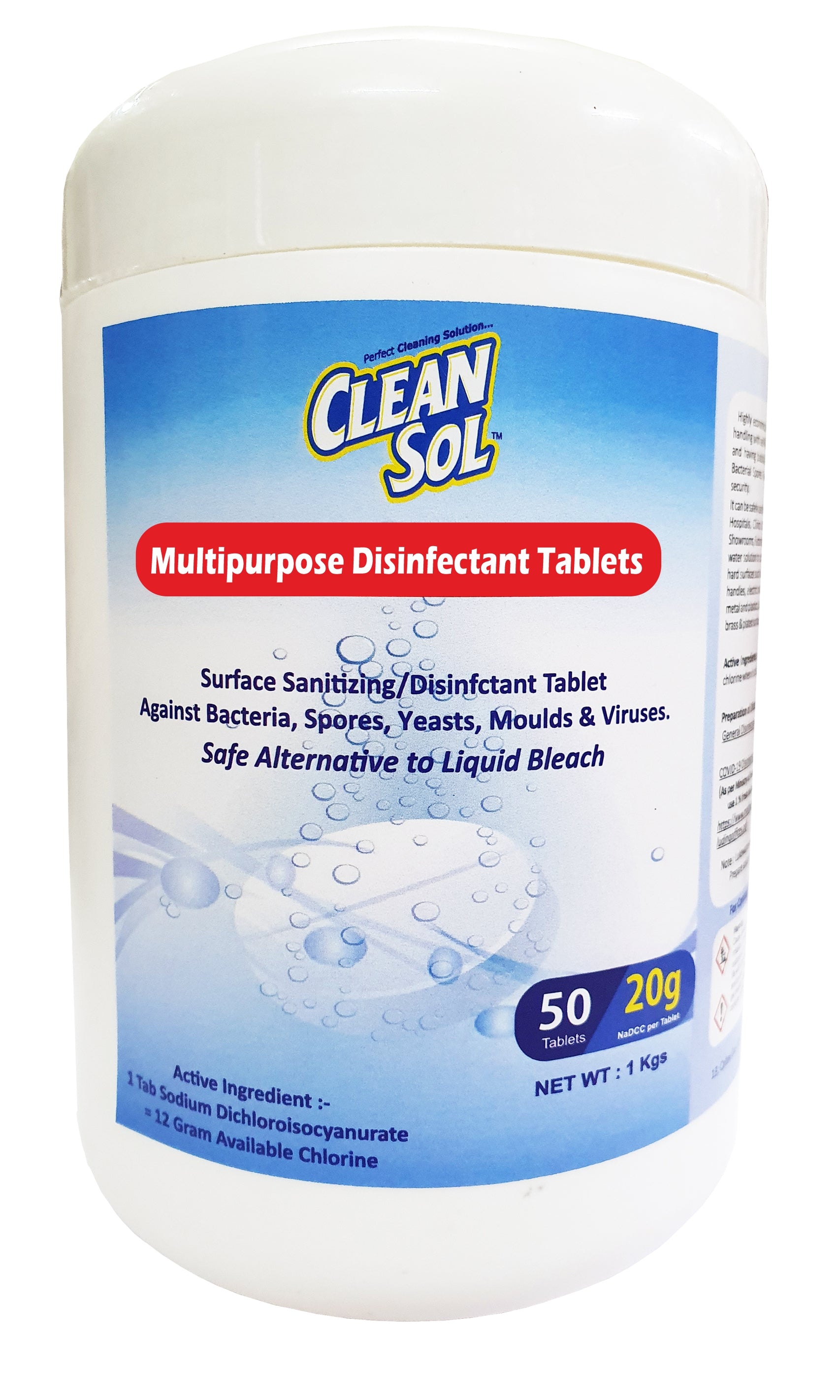 Cleansol Surface Disinfectant 50 Chlorine Tablets- 1Kg