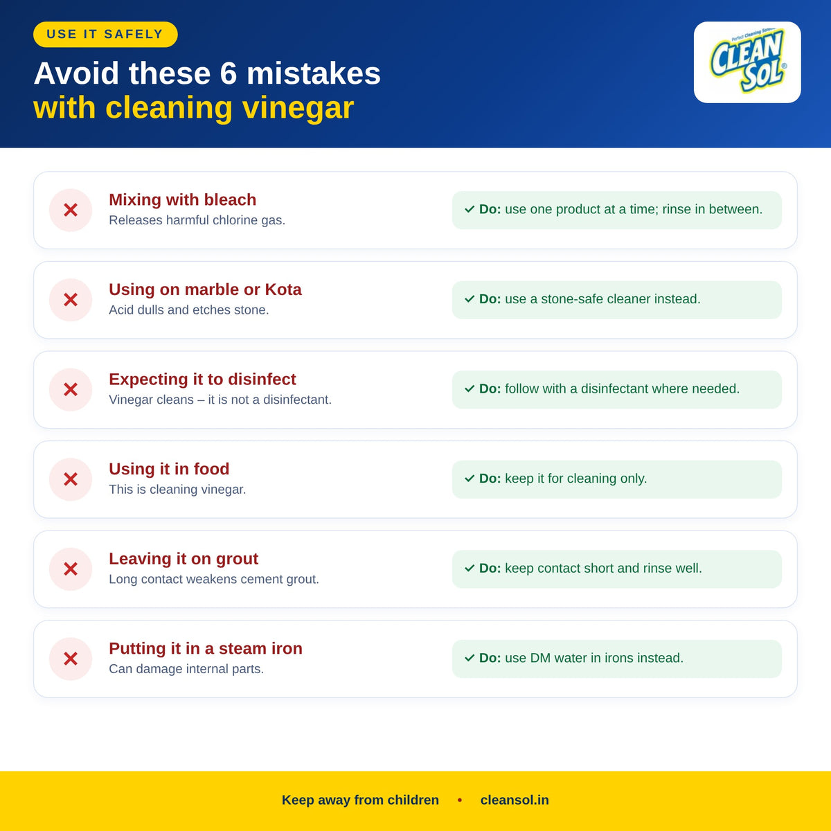 6 mistakes to avoid with cleaning vinegar – bleach, marble, disinfecting, food, grout, steam iron