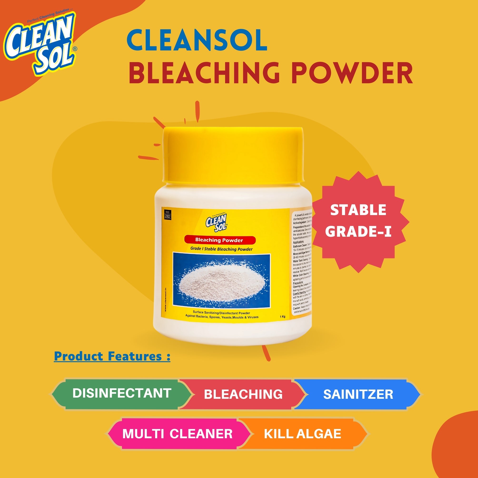 Cleansol Bleaching Powder for Disinfectant, Bathroom, Algae, Water Tank, Clothes and Outdoor area cleaning