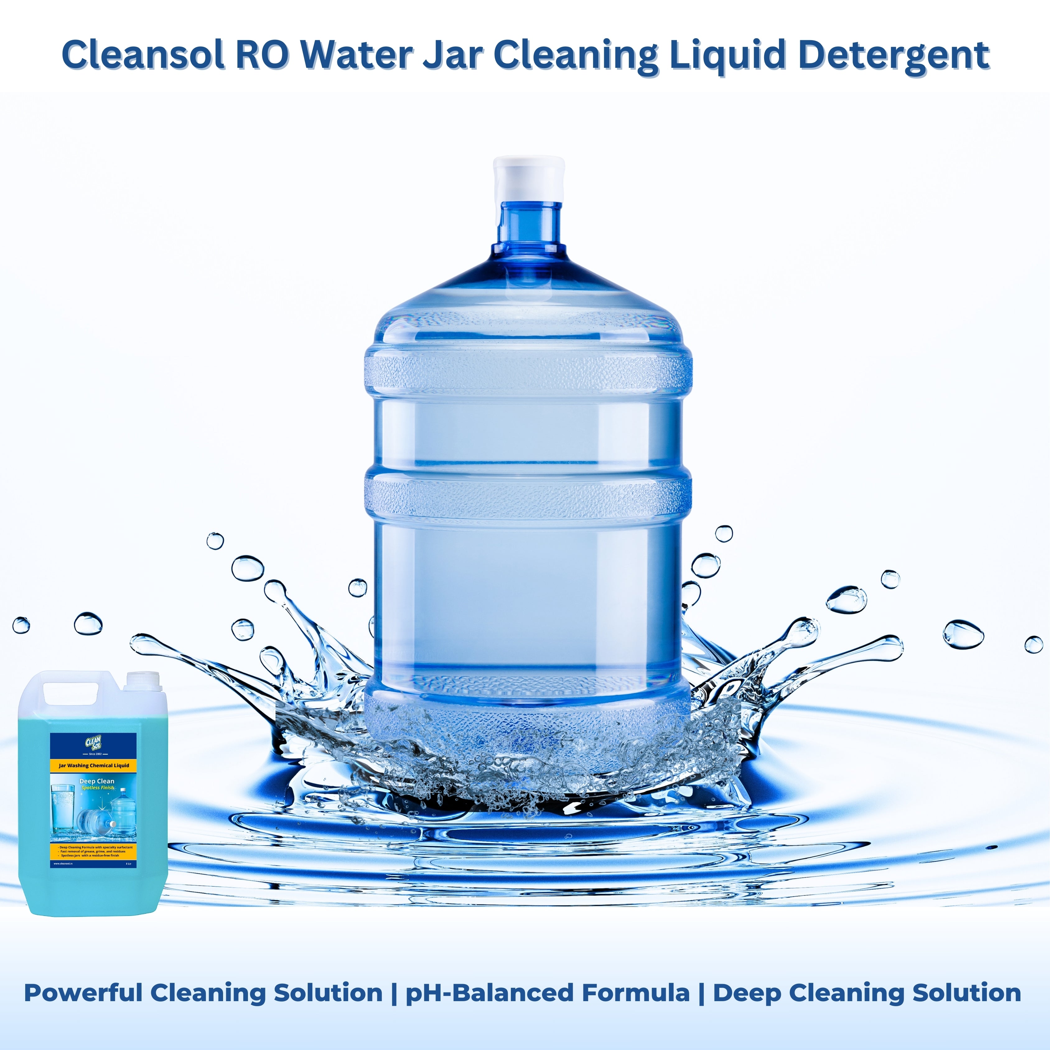 Cleansol RO Water Jar Cleaning Liquid Detergent | Deep Clean for Plastic & Steel Containers | Removes Oil, Grease & Deposits | Residue-Free & Safe for Water Storage - 5 Ltr