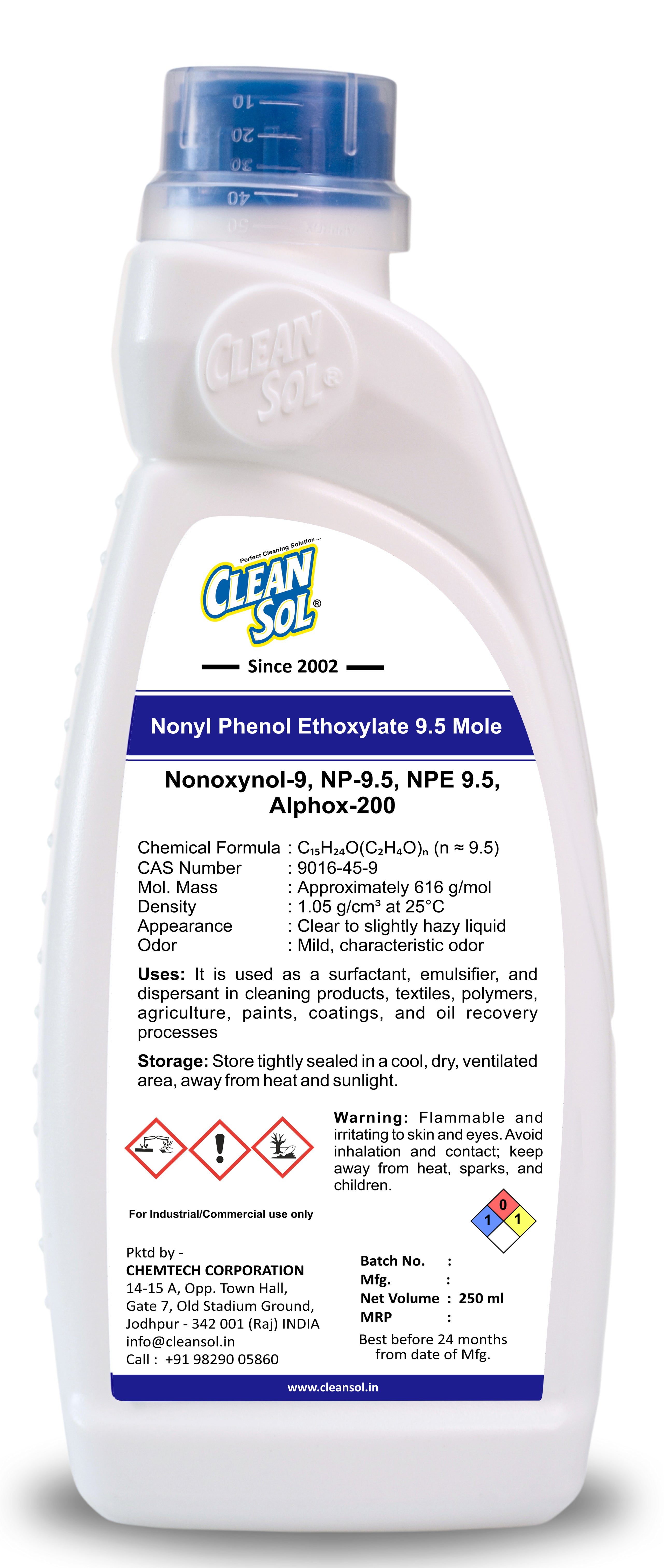 Cleansol Nonyl Phenol Ethoxylate 9.5 Mole / Alphox 200 - Industrial Emulsifier and Surfactant for Cleaning, Agriculture, Textiles, and Paints