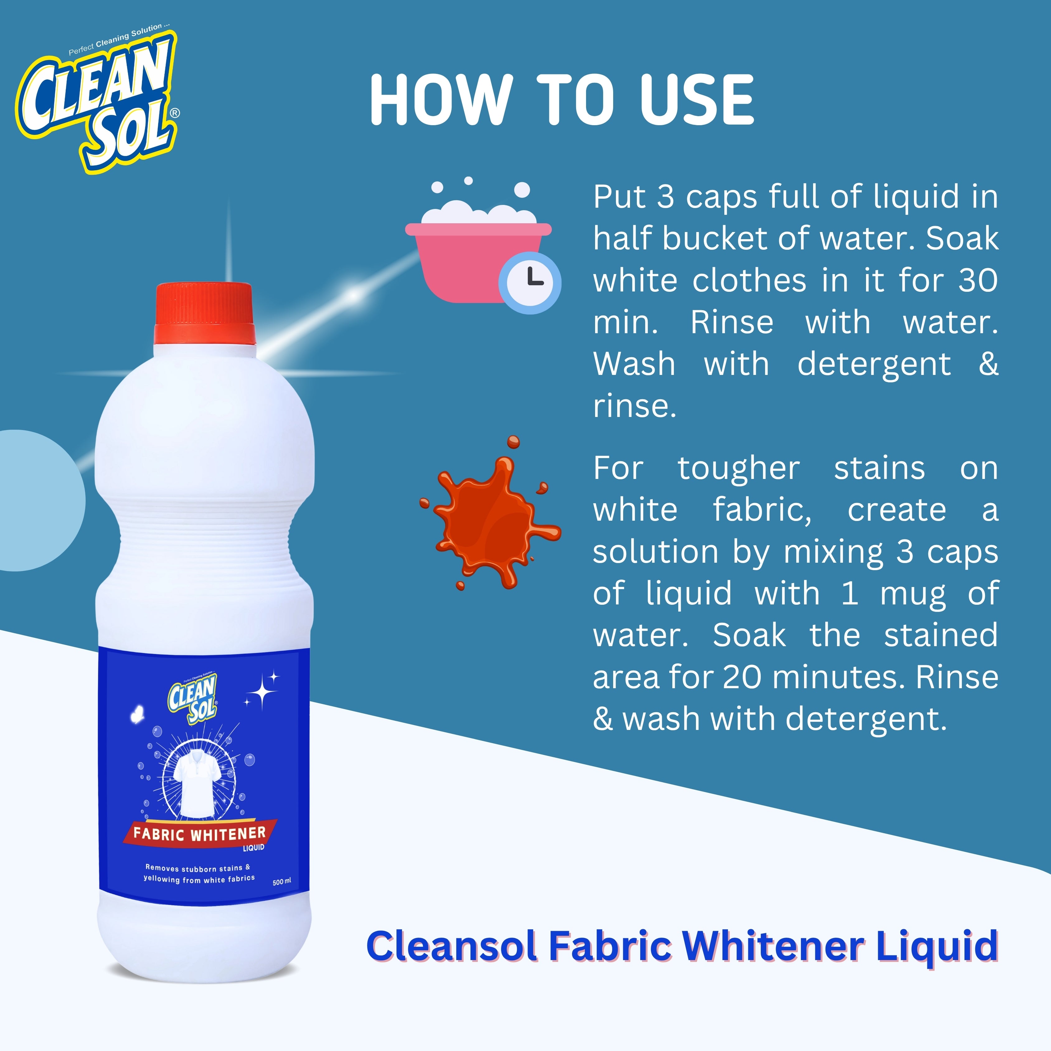 Cleansol Fabric Whitener | Removes Stubborn Stains | Brightens White Clothes
