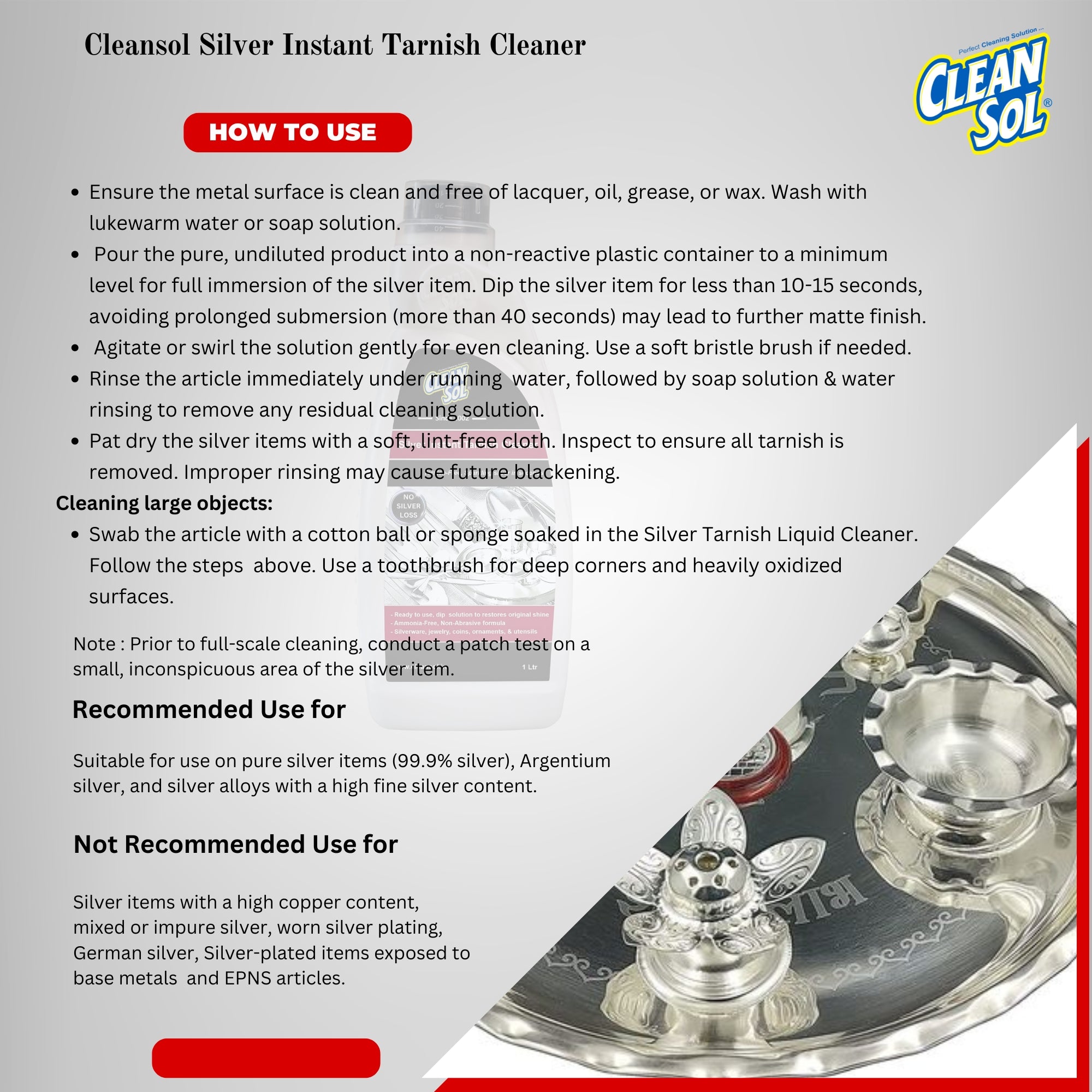 Cleansol Silver Cleaning Liquid - Silver Dip | Instant Silver Cleaner and Tarnish Cleaner