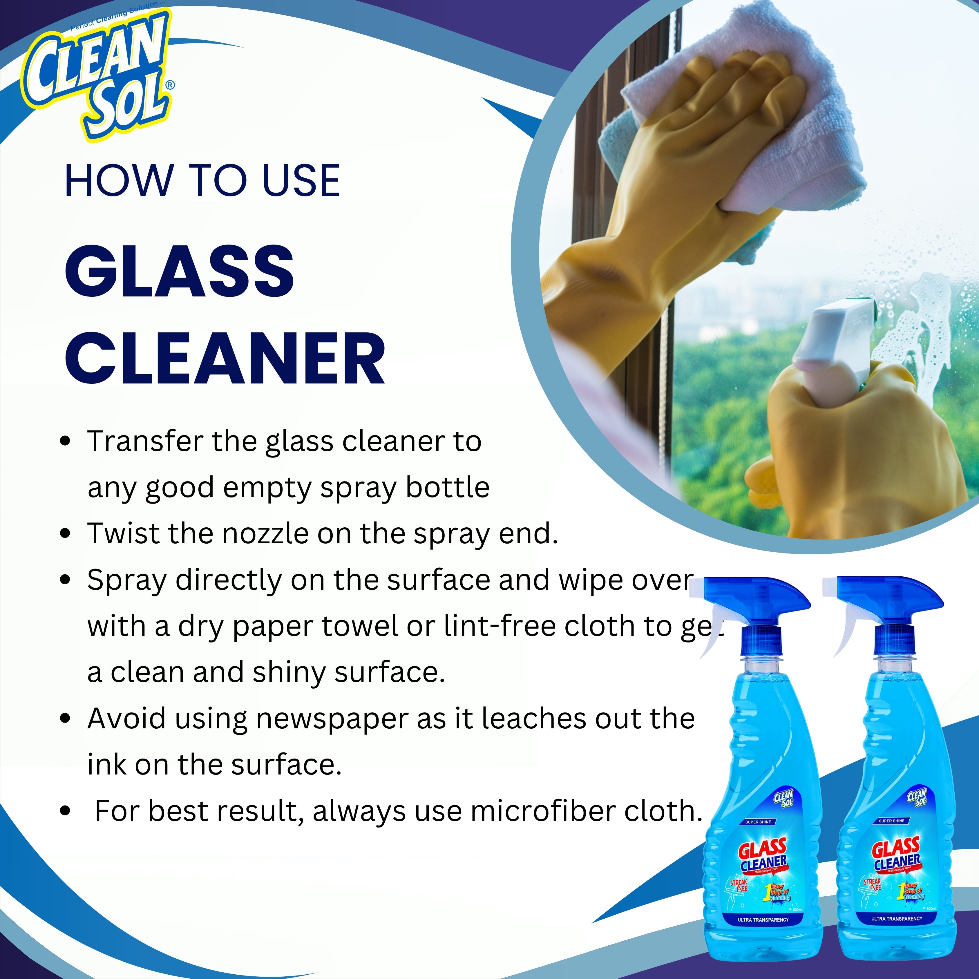 Cleansol Glass Cleaner Liquid Spray | Streak-Free, Non-Toxic, Ammonia-Free, Eco-Friendly Multi-Surface Glass Cleaner | For Mirror, Window, Kitchen, Car Windshields, | Fresh Fragrance |