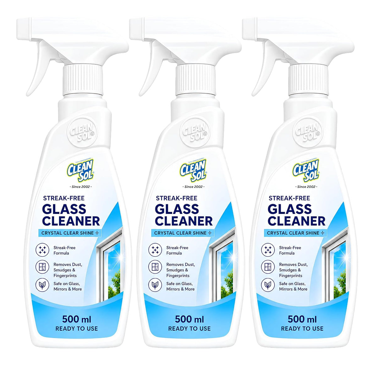 Cleansol Glass Cleaner 500 ml spray pack of 3