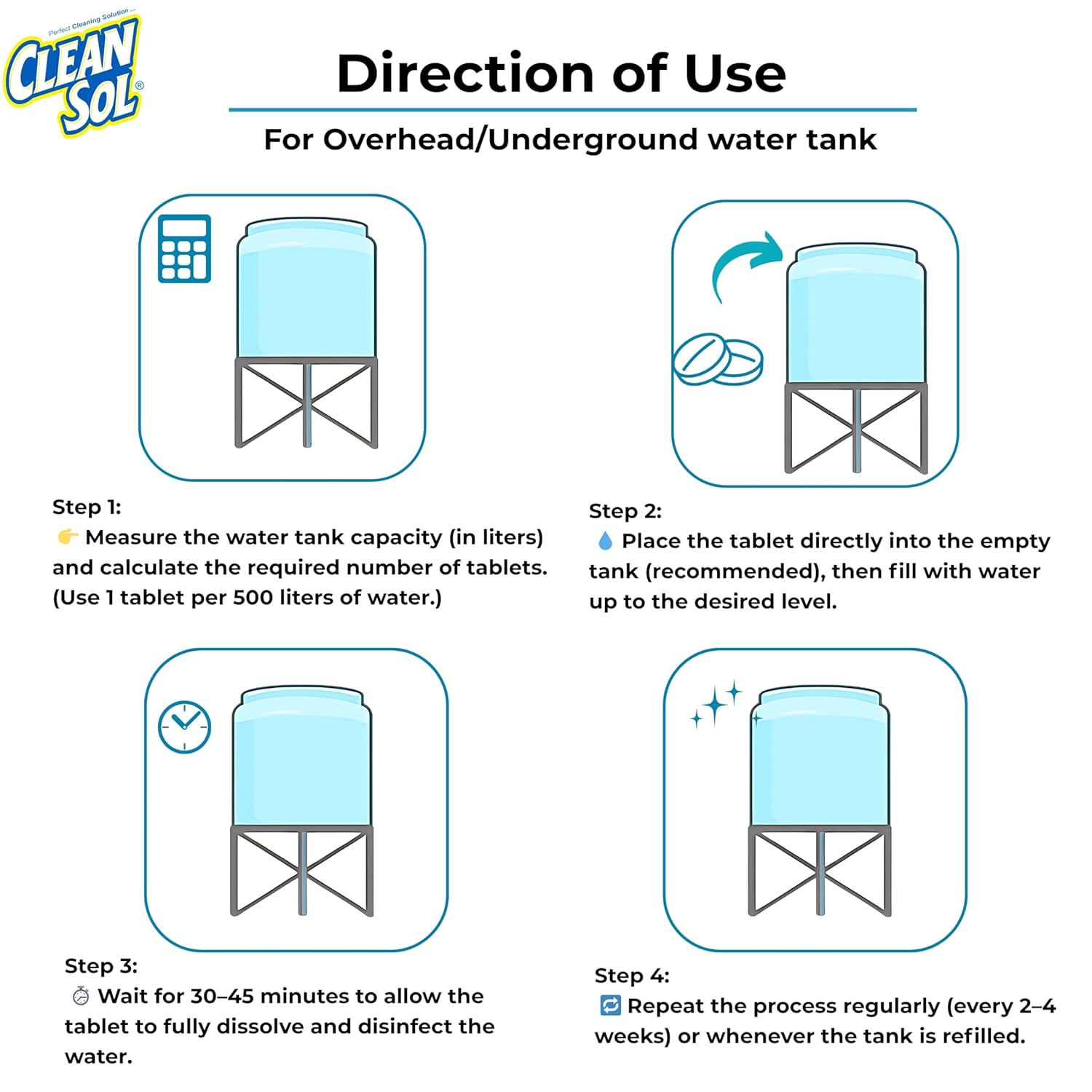 Cleansol Chlorine Tablets for Water Tank Disinfection and Water Purification| Kills Germs & Controls Odour | Ideal for Overhead & Underground Water Tanks