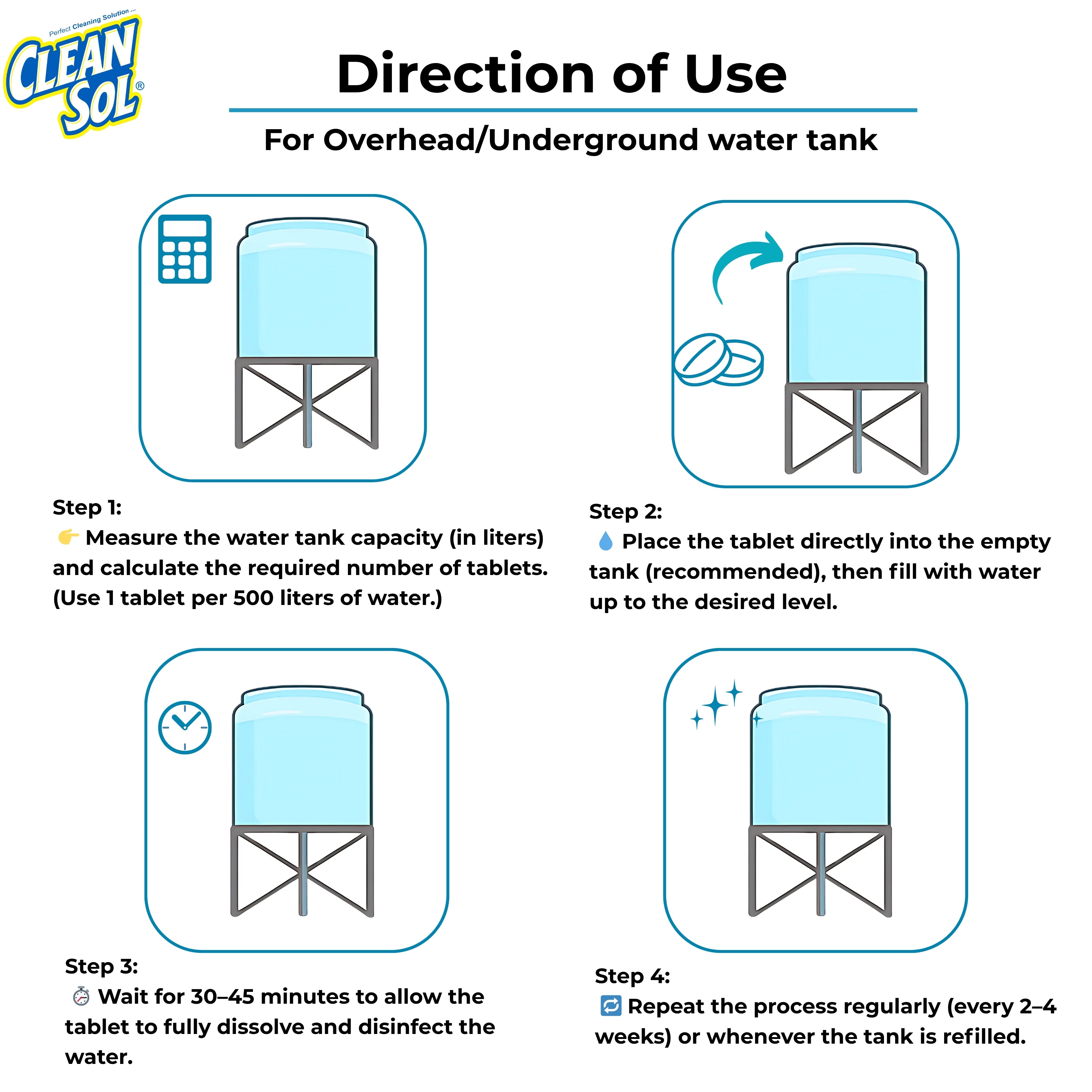 Cleansol Chlorine Tablets for Water Tank Disinfection  | Kills Germs & Controls Odour | Ideal for Overhead & Underground Water Tanks