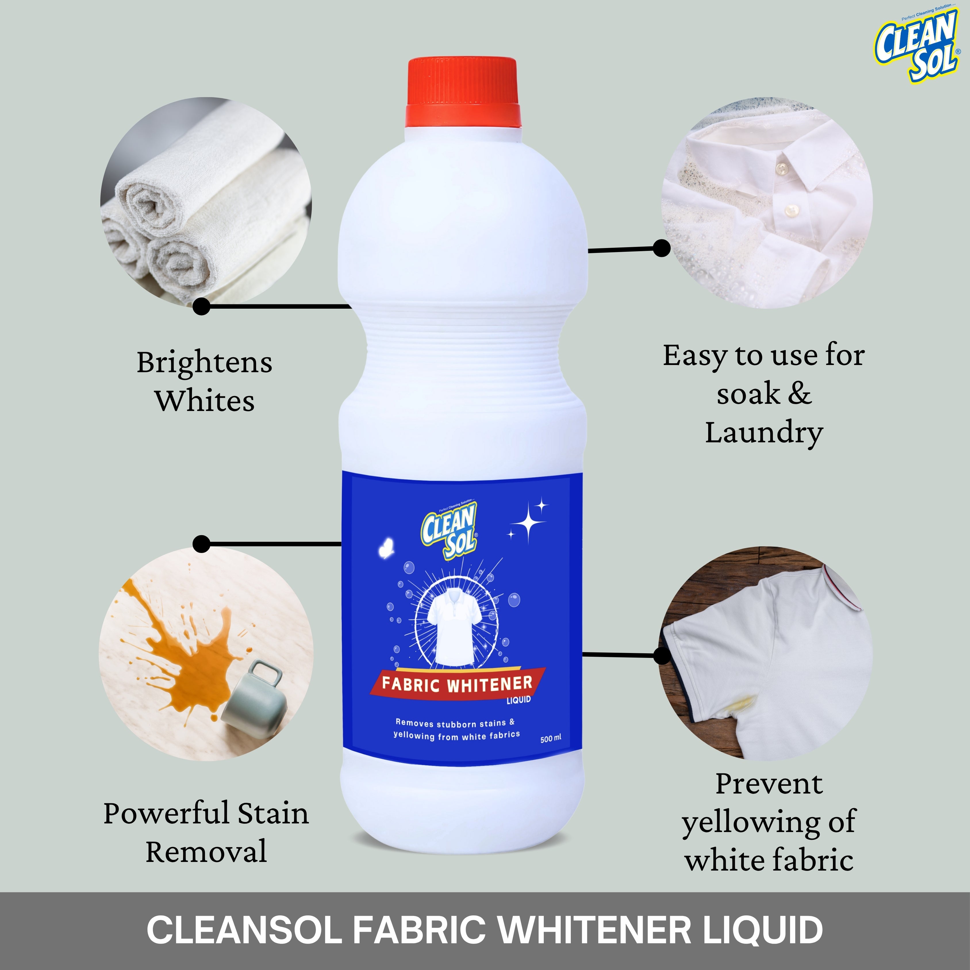 Cleansol Fabric Whitener | Removes Stubborn Stains | Brightens White Clothes