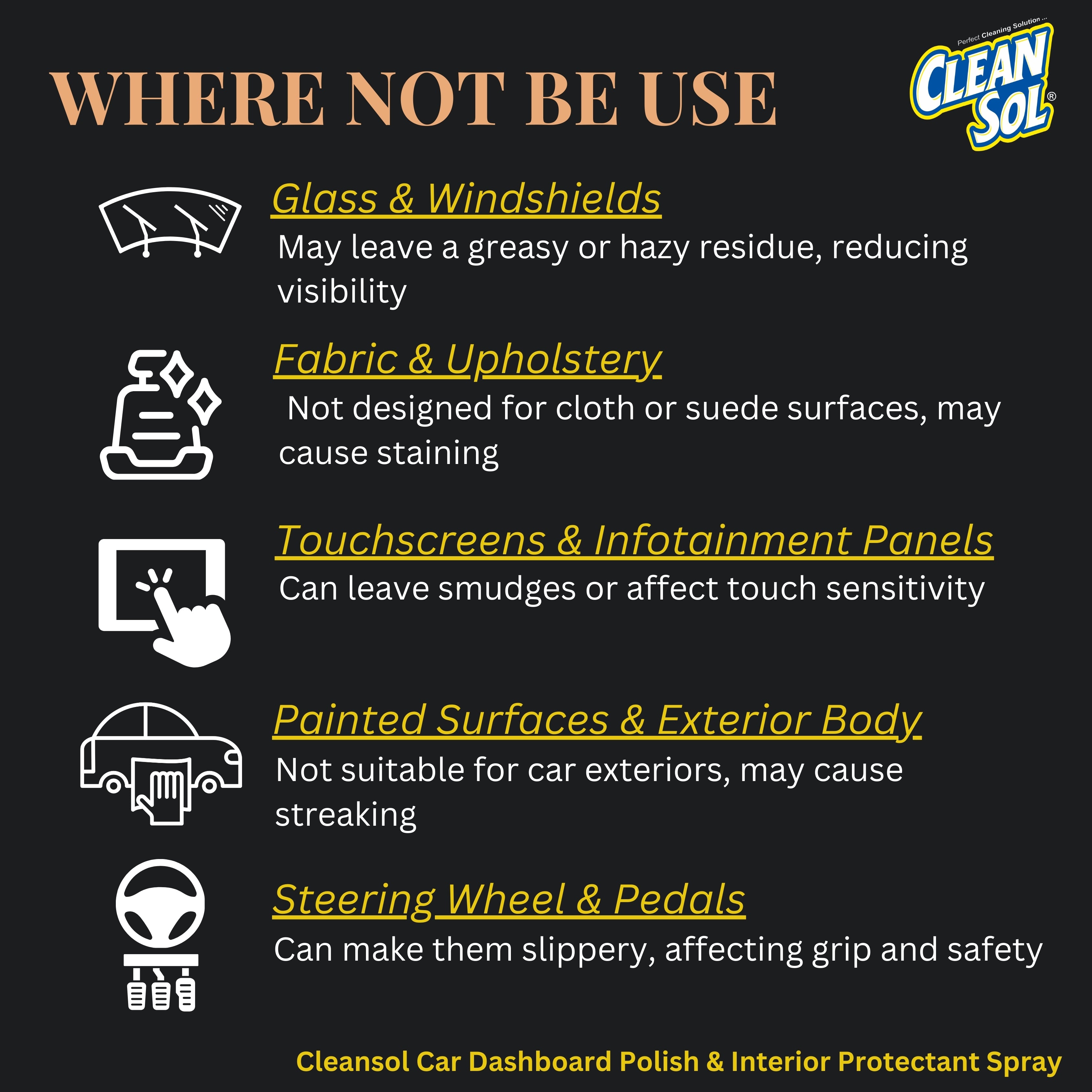 Cleansol Dashboard Polish | Interior Shine & Protectant Spray
