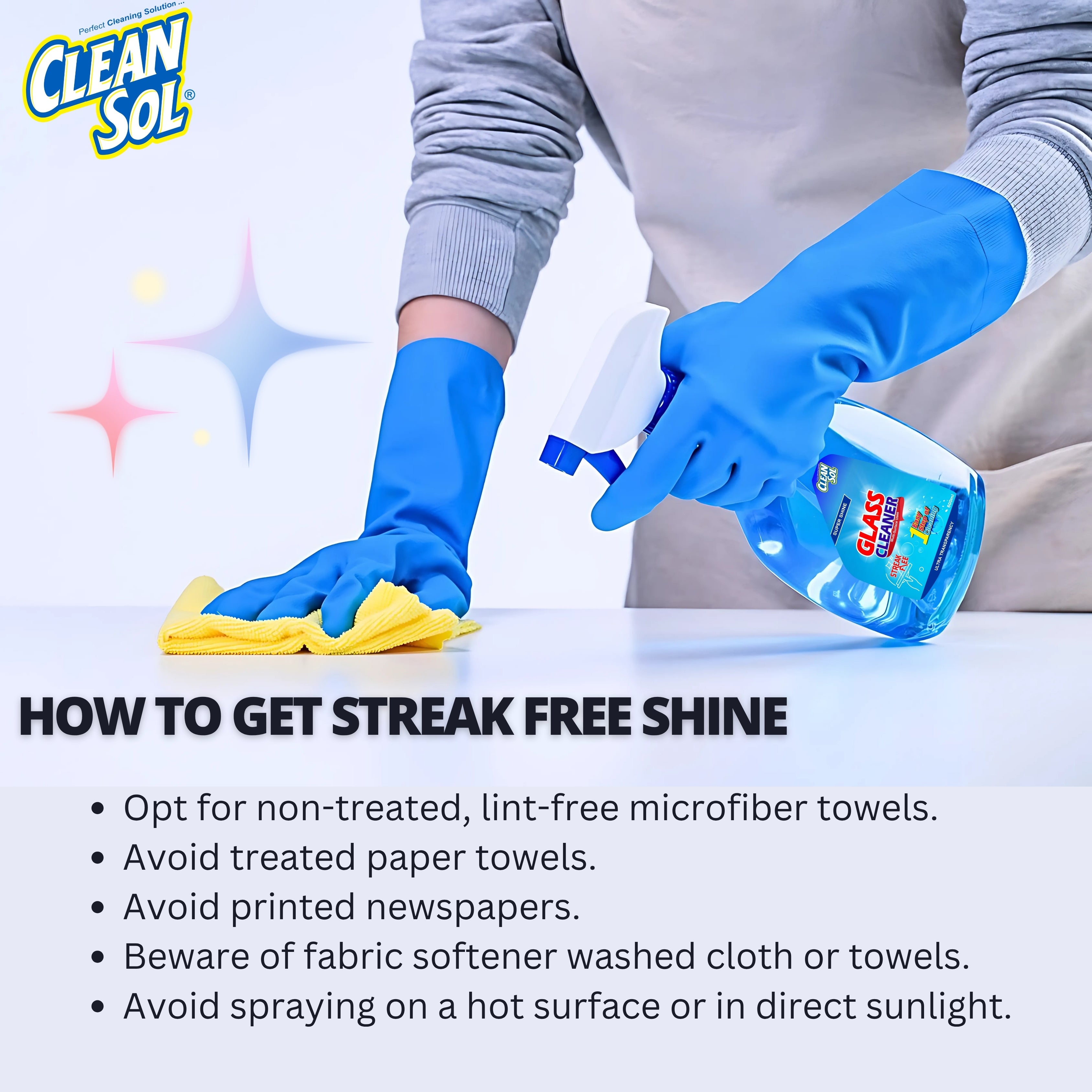 Cleansol Glass Cleaner Liquid Spray | Streak-Free, Non-Toxic, Ammonia-Free, Eco-Friendly Multi-Surface Glass Cleaner | For Mirror, Window, Kitchen, Car Windshields, | Fresh Fragrance |