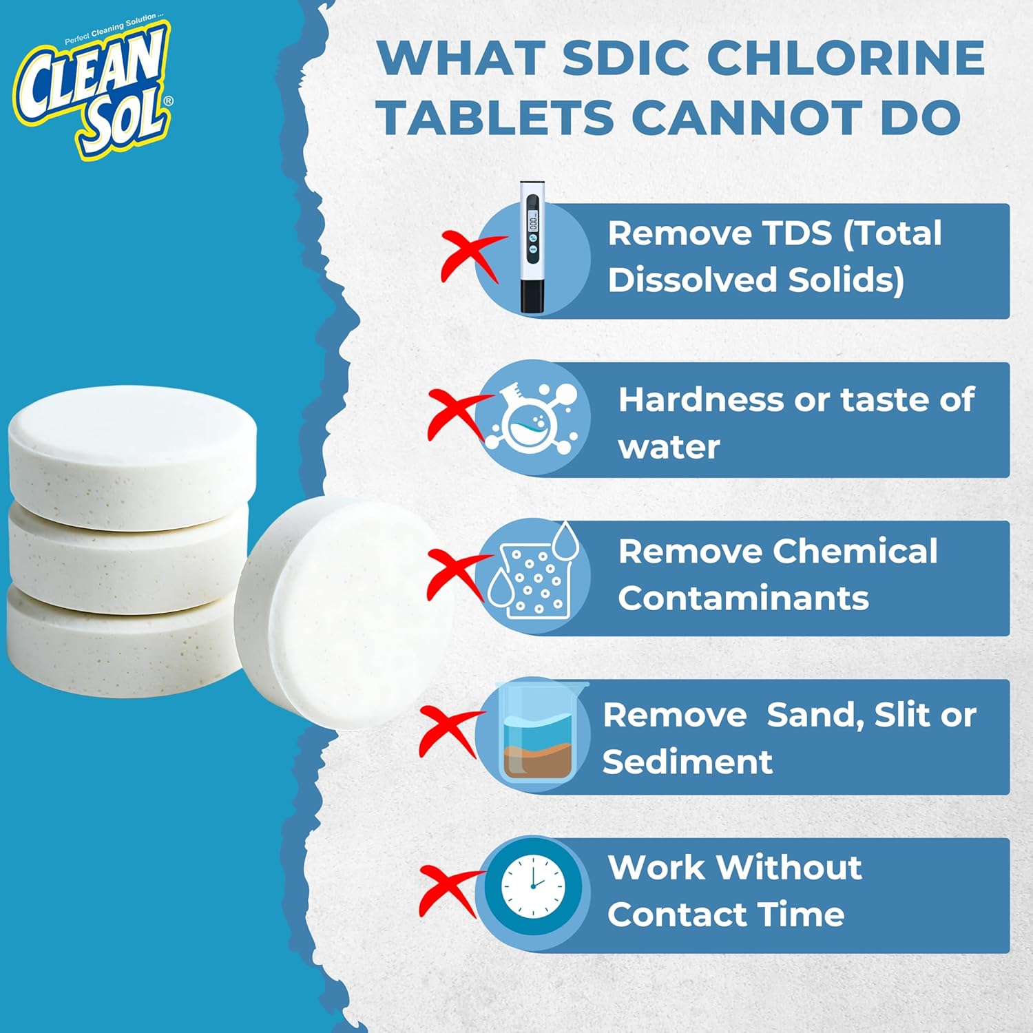 Cleansol Chlorine Tablets for Water Tank Disinfection and Water Purification| Kills Germs & Controls Odour | Ideal for Overhead & Underground Water Tanks