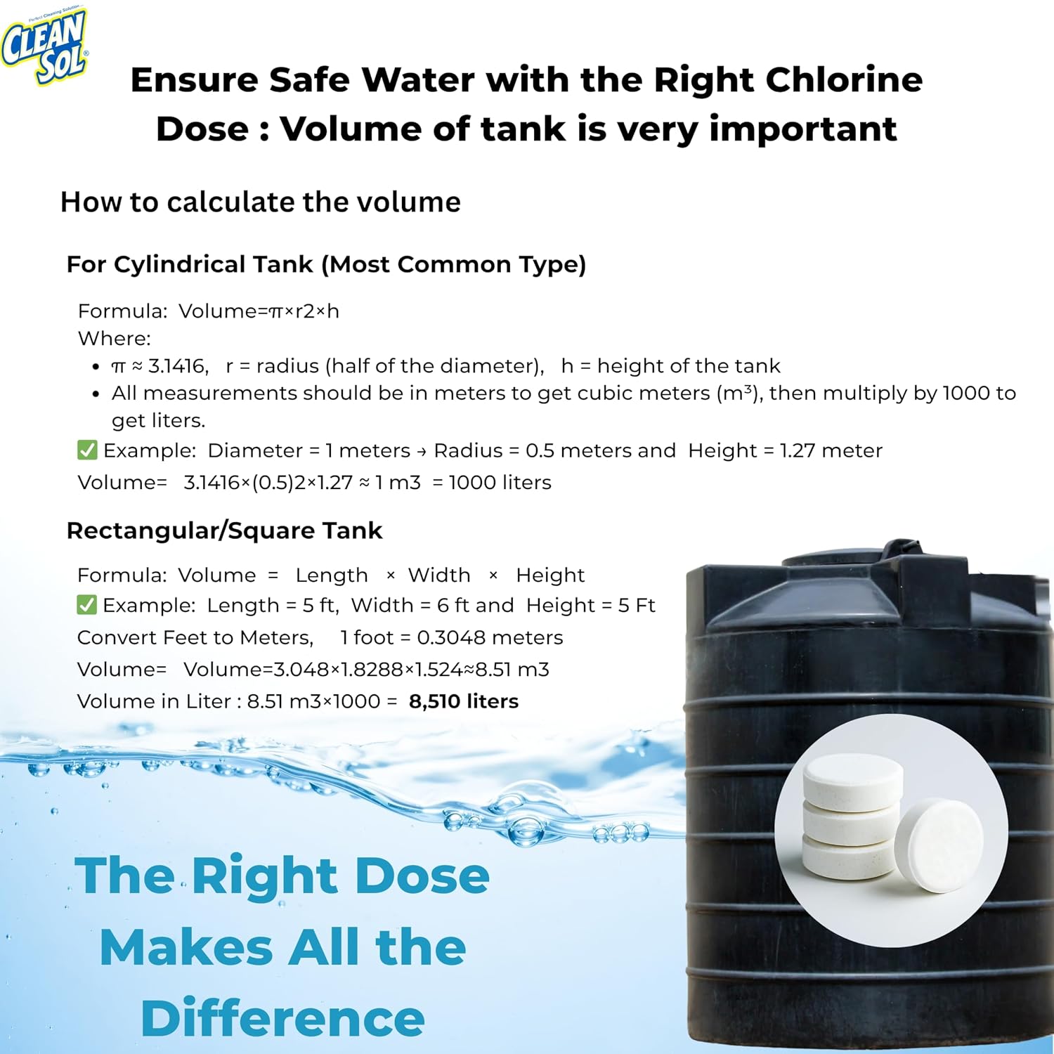 Cleansol Chlorine Tablets for Water Tank Disinfection and Water Purification| Kills Germs & Controls Odour | Ideal for Overhead & Underground Water Tanks