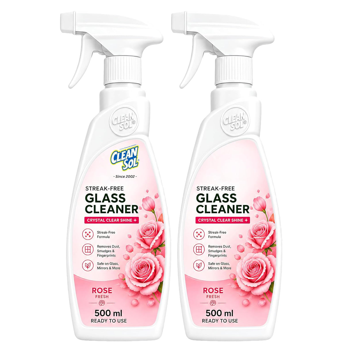Cleansol Rose Glass Cleaner 500 ml spray pack of 2