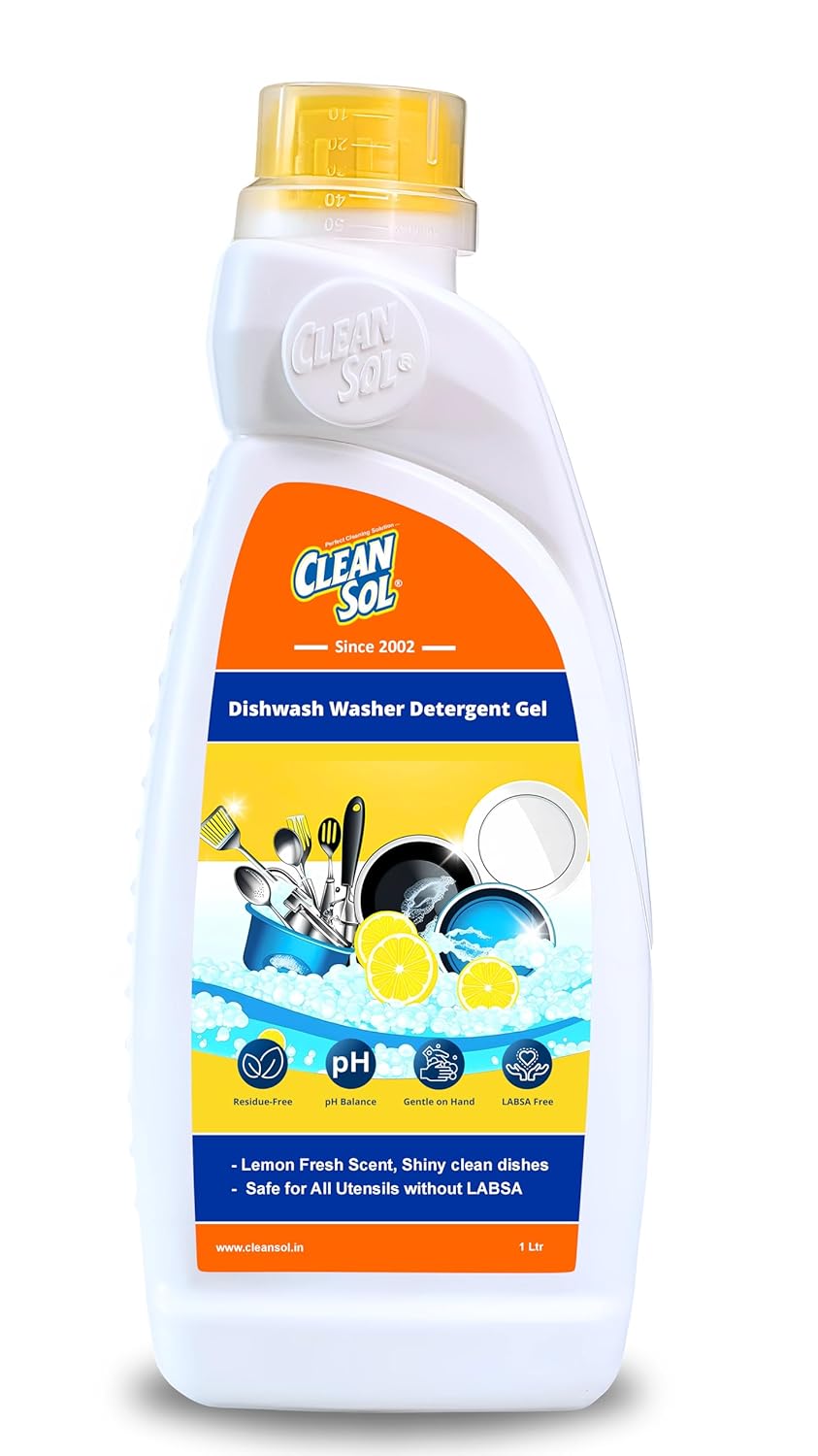 Cleansol Dishwash Washer Detergent Gel Liquid Dishwashing – Powerful Grease & Oil Remover | pH-Balanced, Gentle on Hands & LABSA-Free | Safe for Utensils, Crockery & Glassware