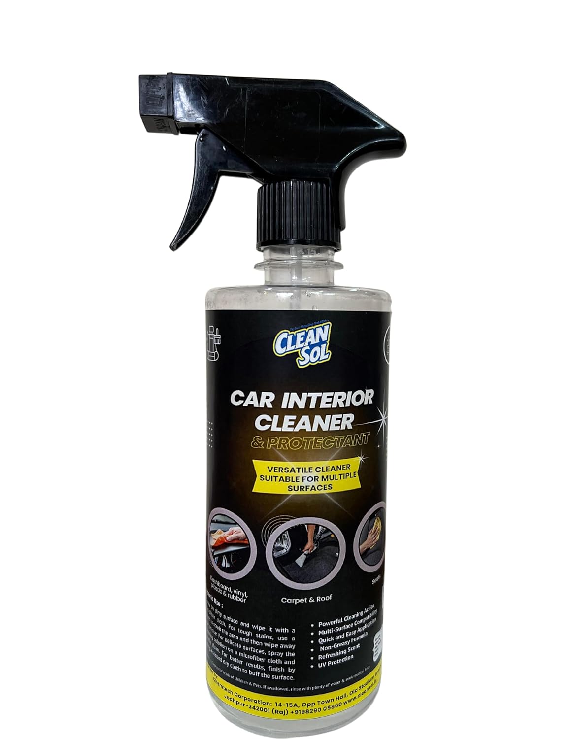 Cleansol Car Interior Cleaner and Protectant Spray- 400ML| for Dashboard, Car Seats, Door Panels and Roof | Fresh Lemon Fragrance